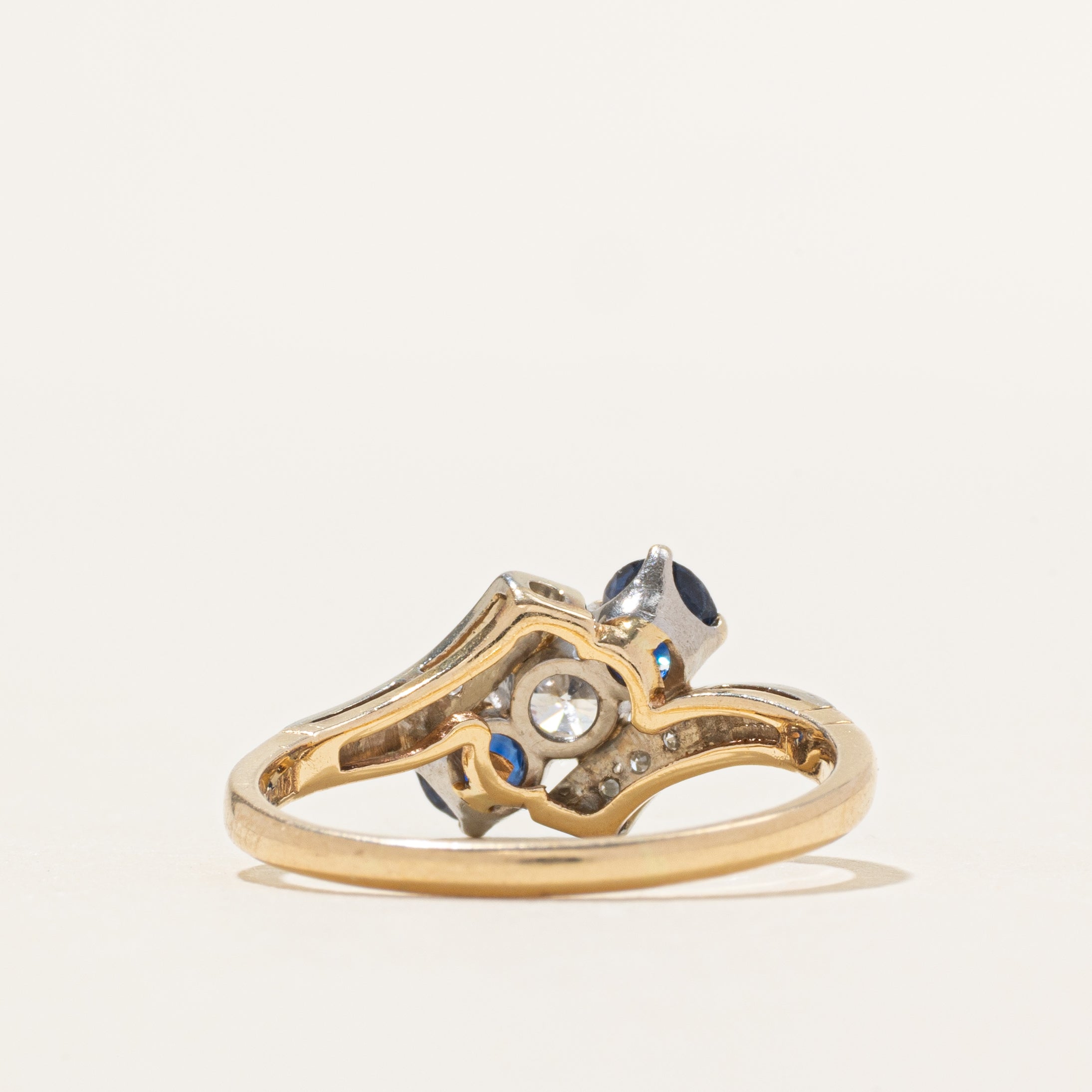 Three Stone Sapphire & Diamond Bypass Ring | 0.64ctw, 0.28ctw | SZ 8