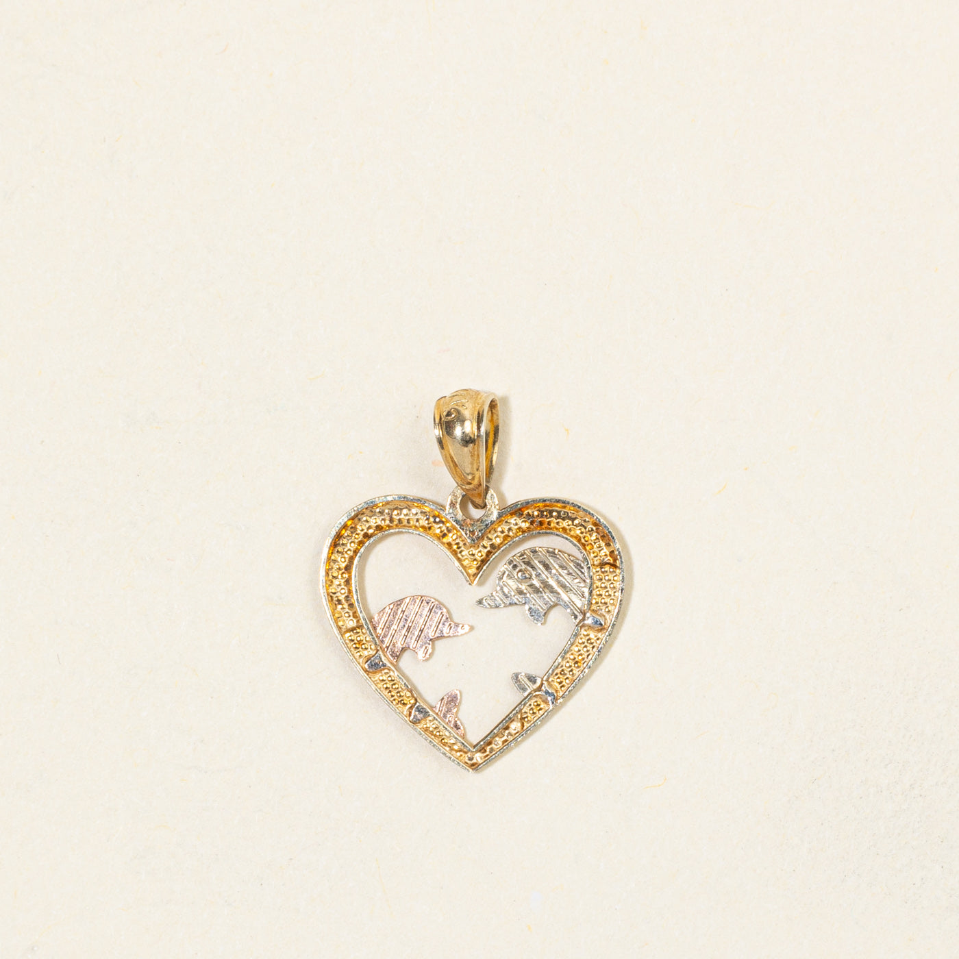 10k Yellow Gold Dolphin Heart Pendant