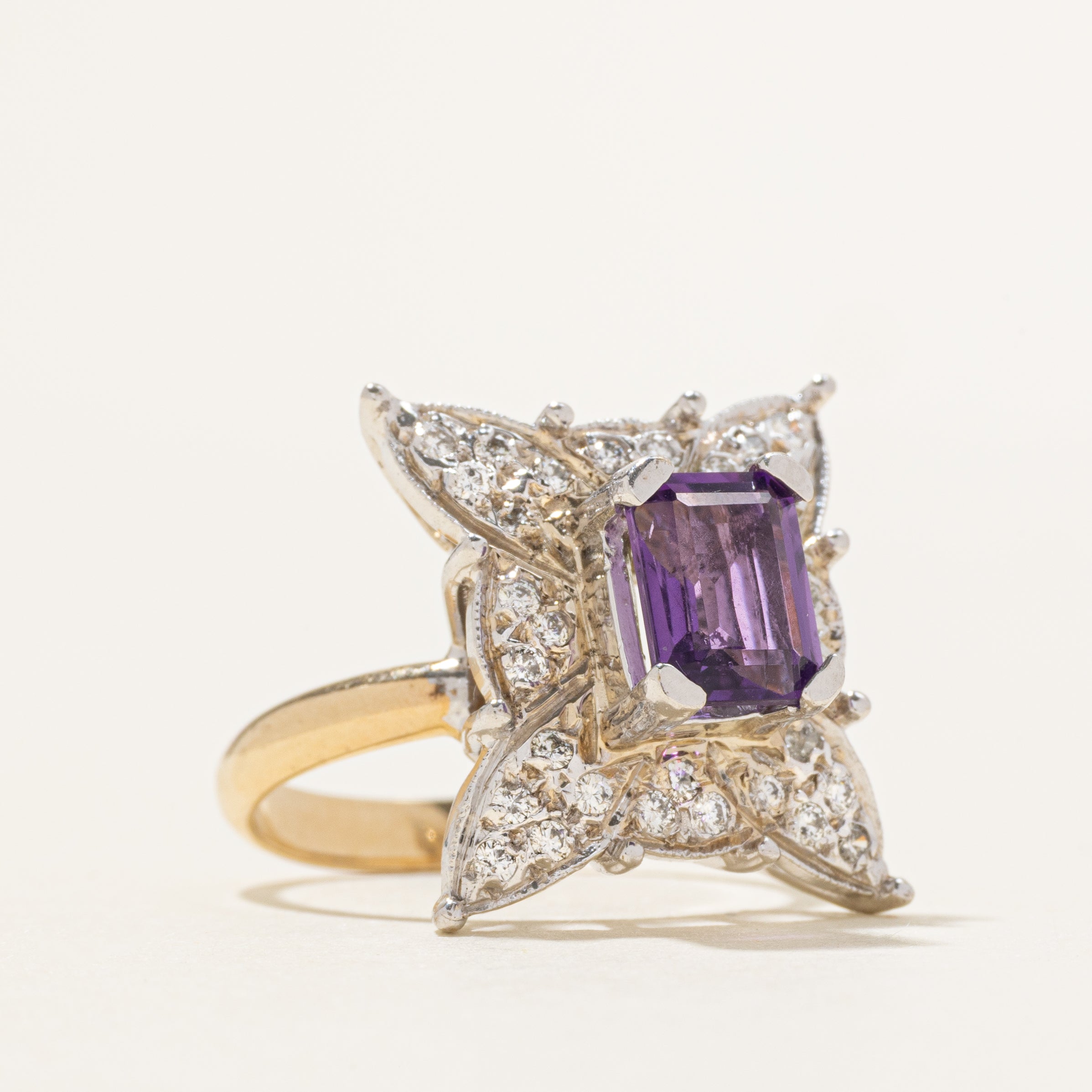 Amethyst & Diamond Floral Cocktail Ring | 1.43ct, 0.32ctw | SZ 7