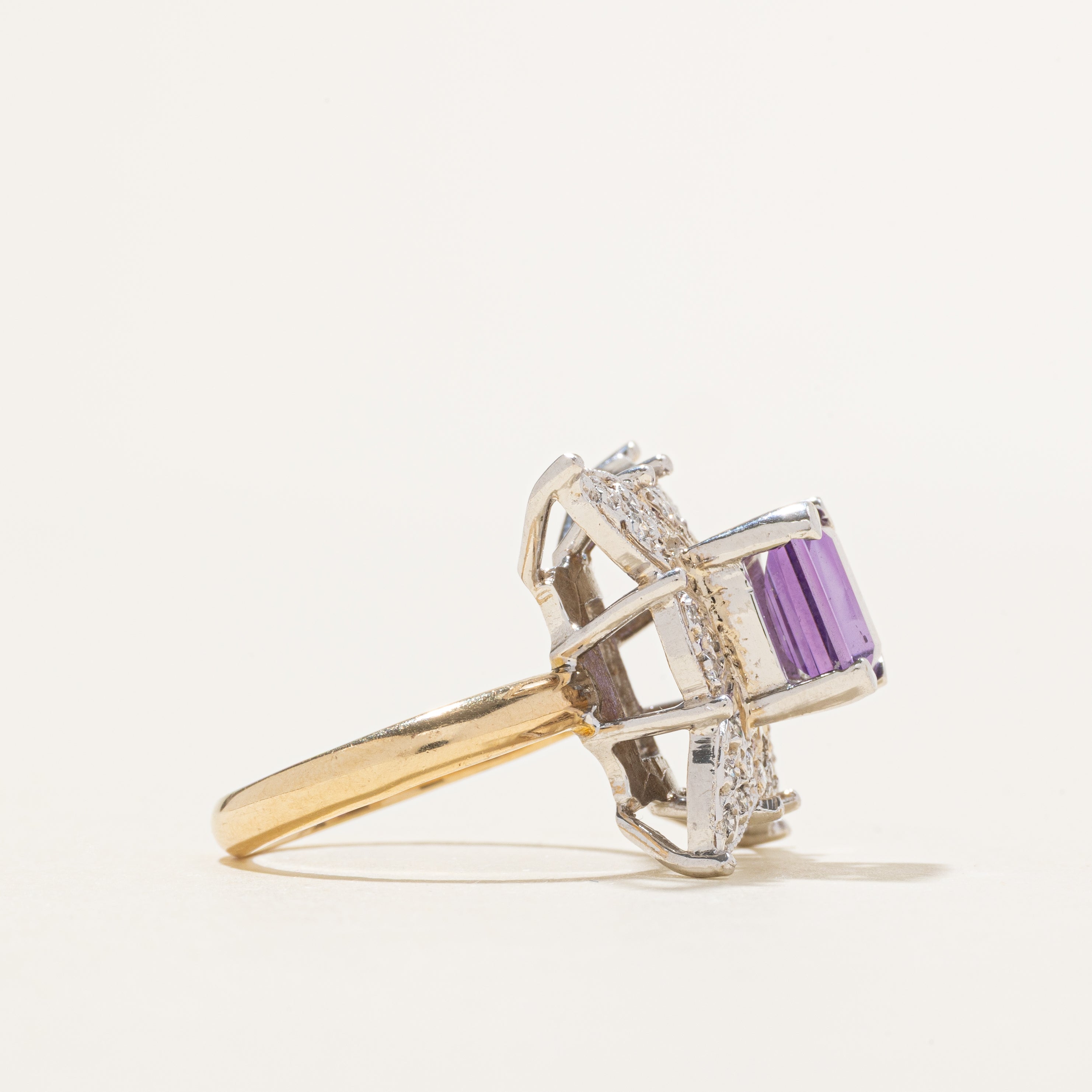 Amethyst & Diamond Floral Cocktail Ring | 1.43ct, 0.32ctw | SZ 7
