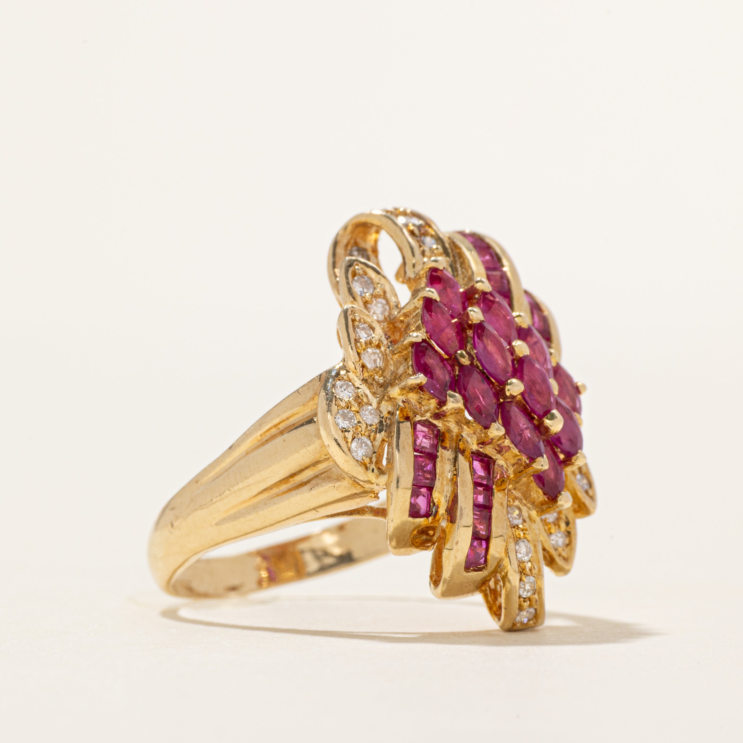Synthetic Ruby & Diamond Cluster Cocktail Ring | 1.53ctw, 0.28ctw | SZ 9
