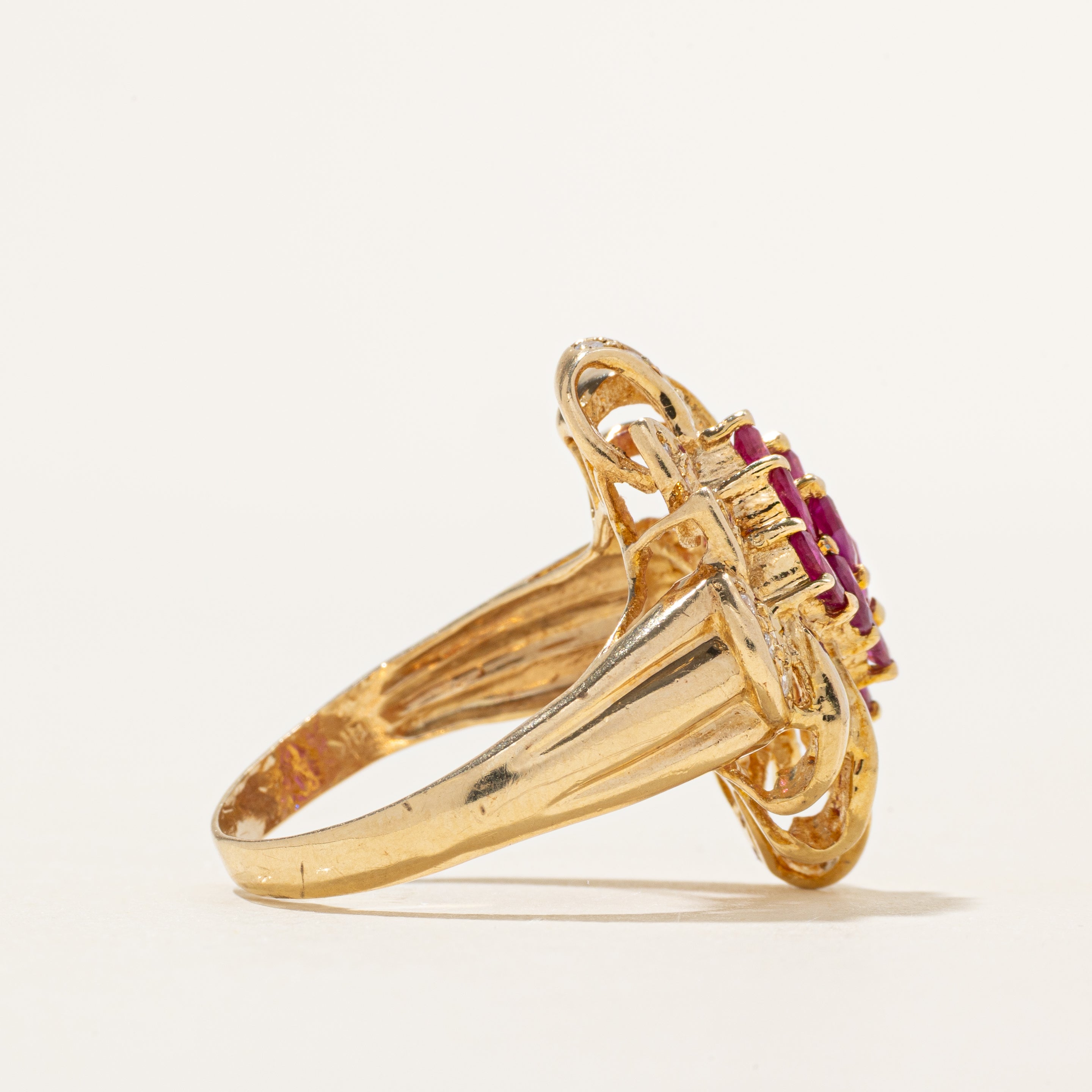 Synthetic Ruby & Diamond Cluster Cocktail Ring | 1.53ctw, 0.28ctw | SZ 9