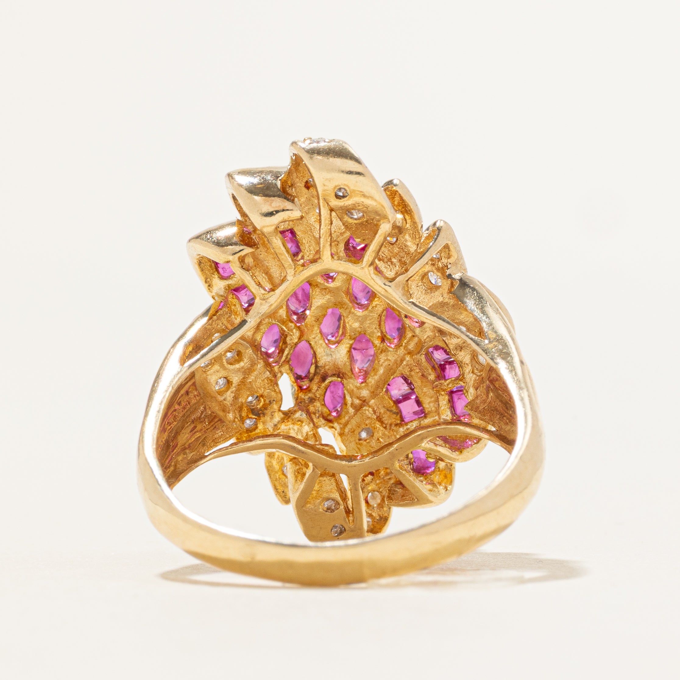 Synthetic Ruby & Diamond Cluster Cocktail Ring | 1.53ctw, 0.28ctw | SZ 9