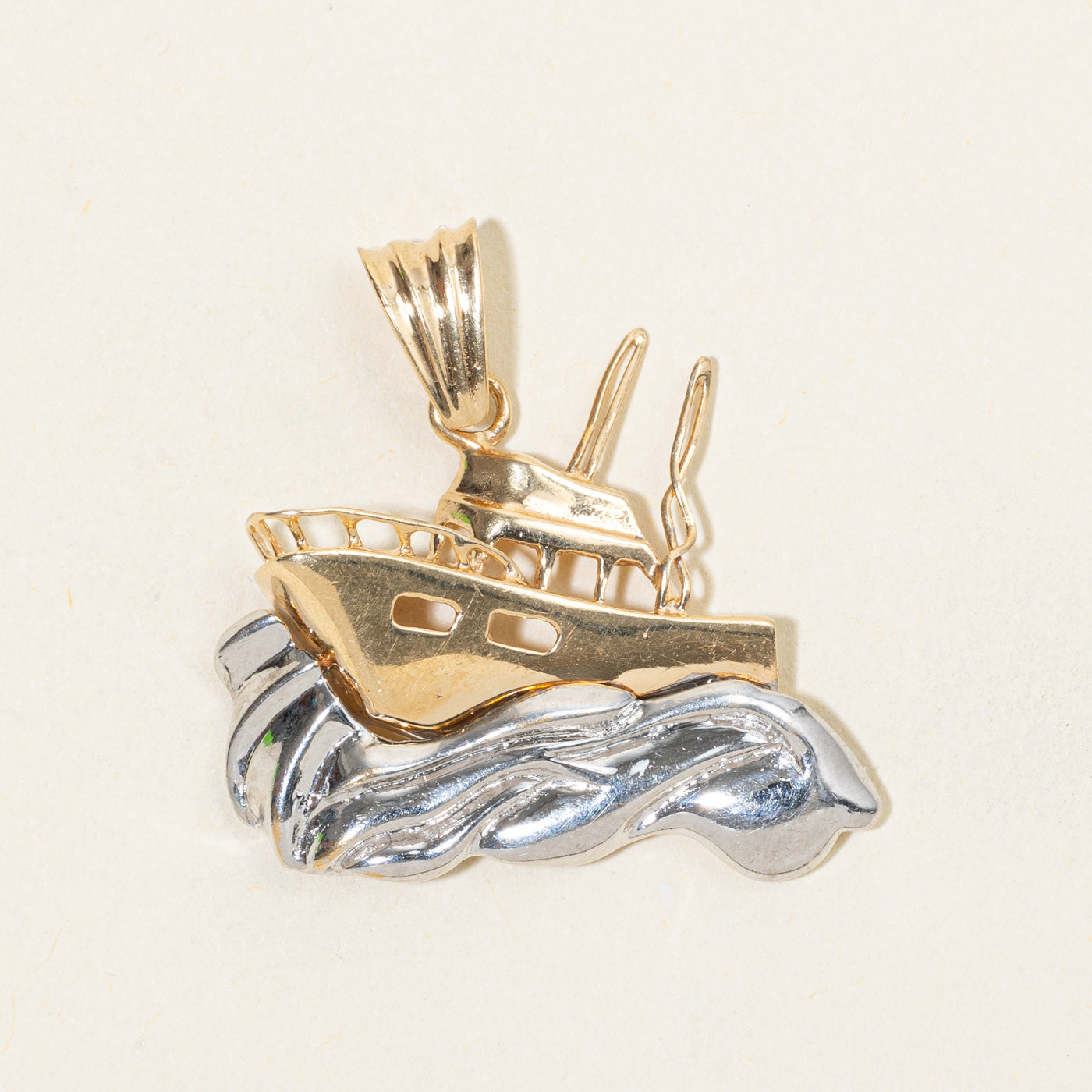 14k Two Tone Gold Boat Pendant