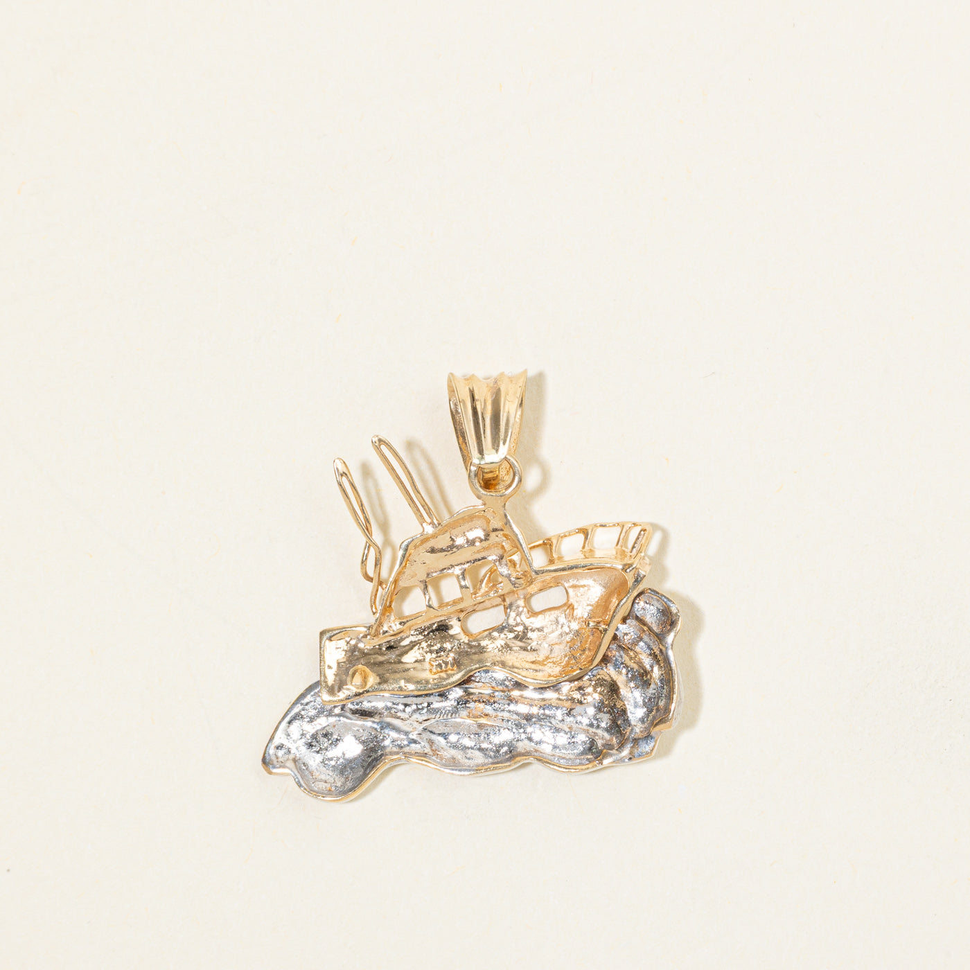14k Two Tone Gold Boat Pendant