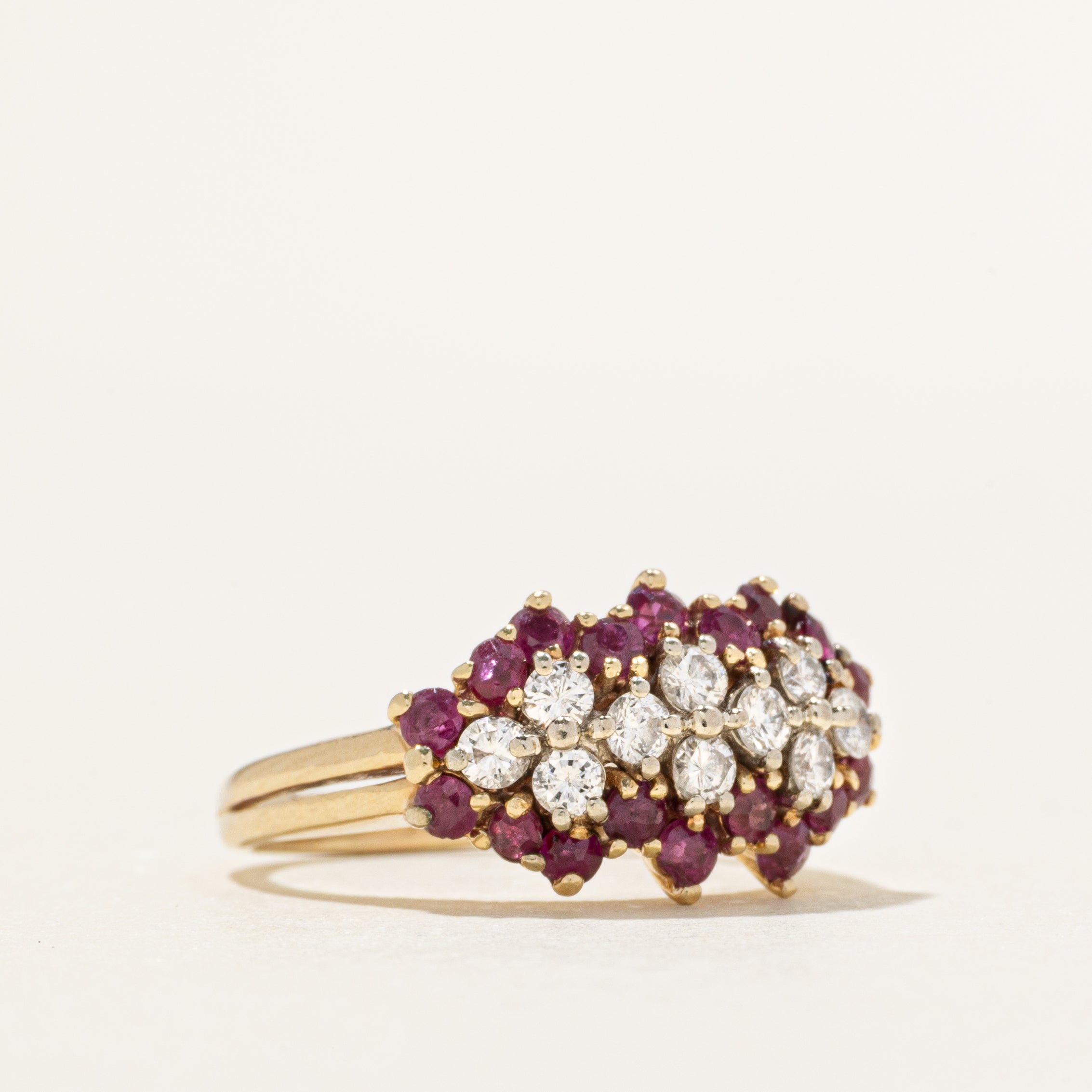 Diamond & Ruby Cluster Cocktail Ring | 0.40ctw, 0.36ctw | SZ 5.5