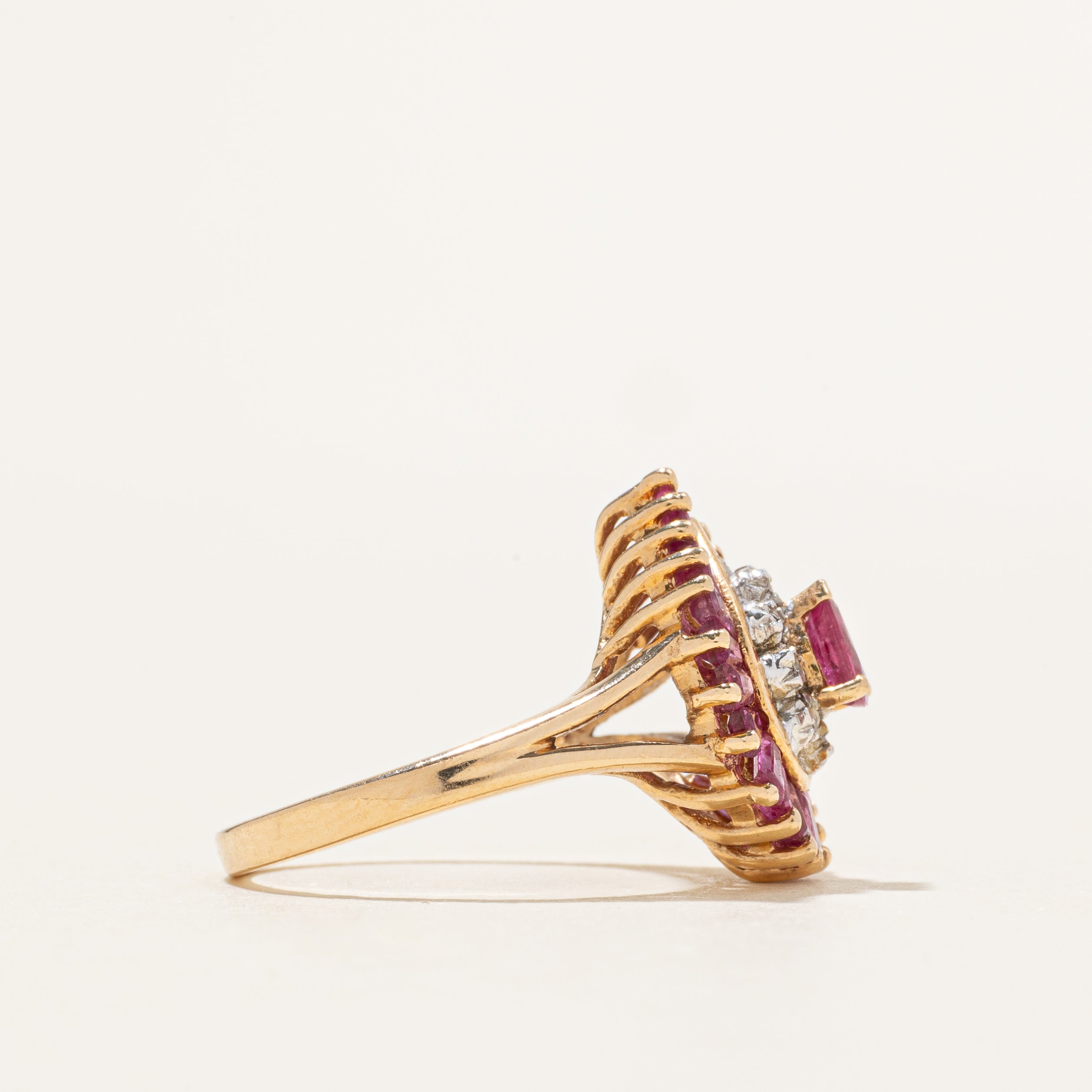 Baguette Cut Ruby & Diamond Cocktail Ring | 1.06ctw, 0.02ctw | SZ 6