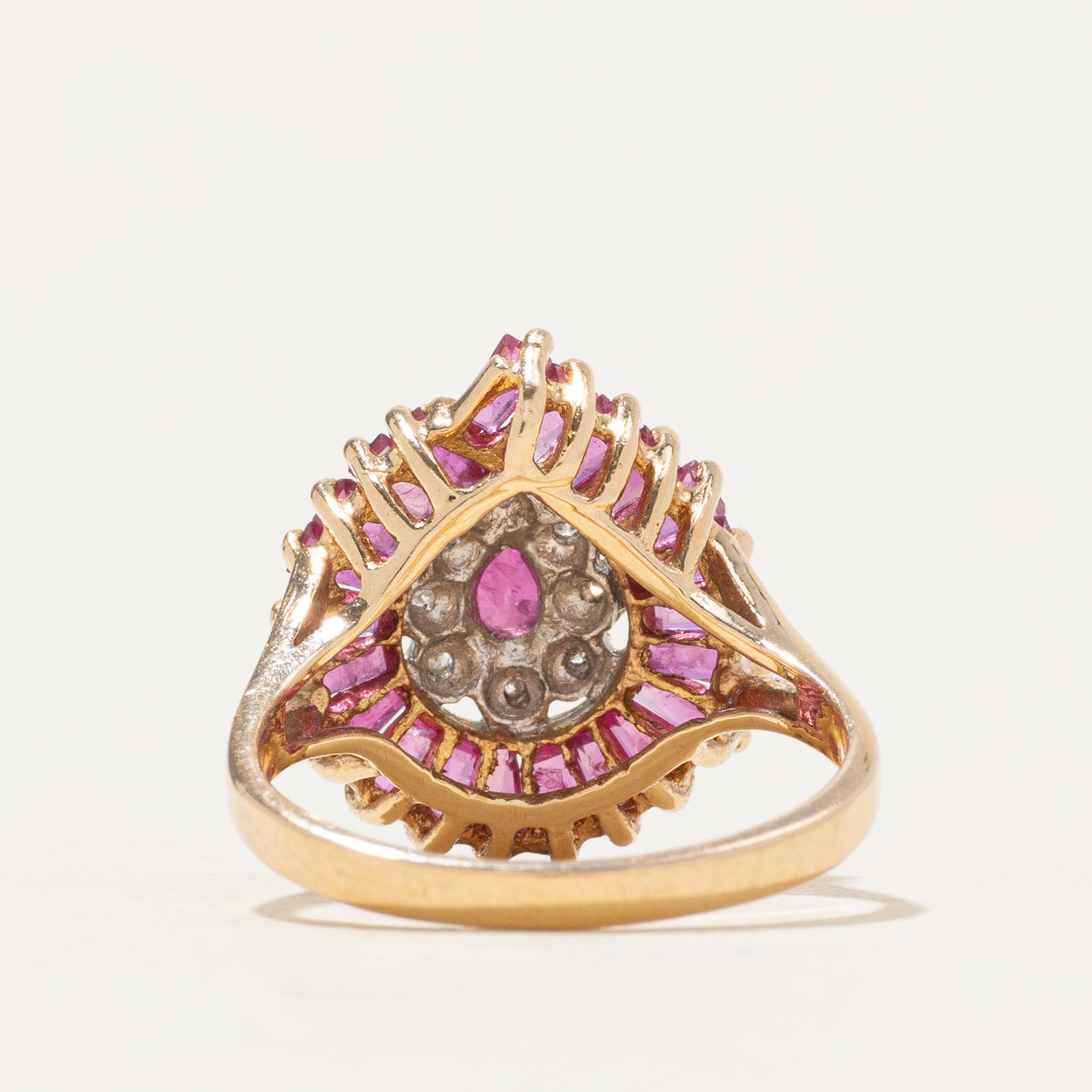 Baguette Cut Ruby & Diamond Cocktail Ring | 1.06ctw, 0.02ctw | SZ 6