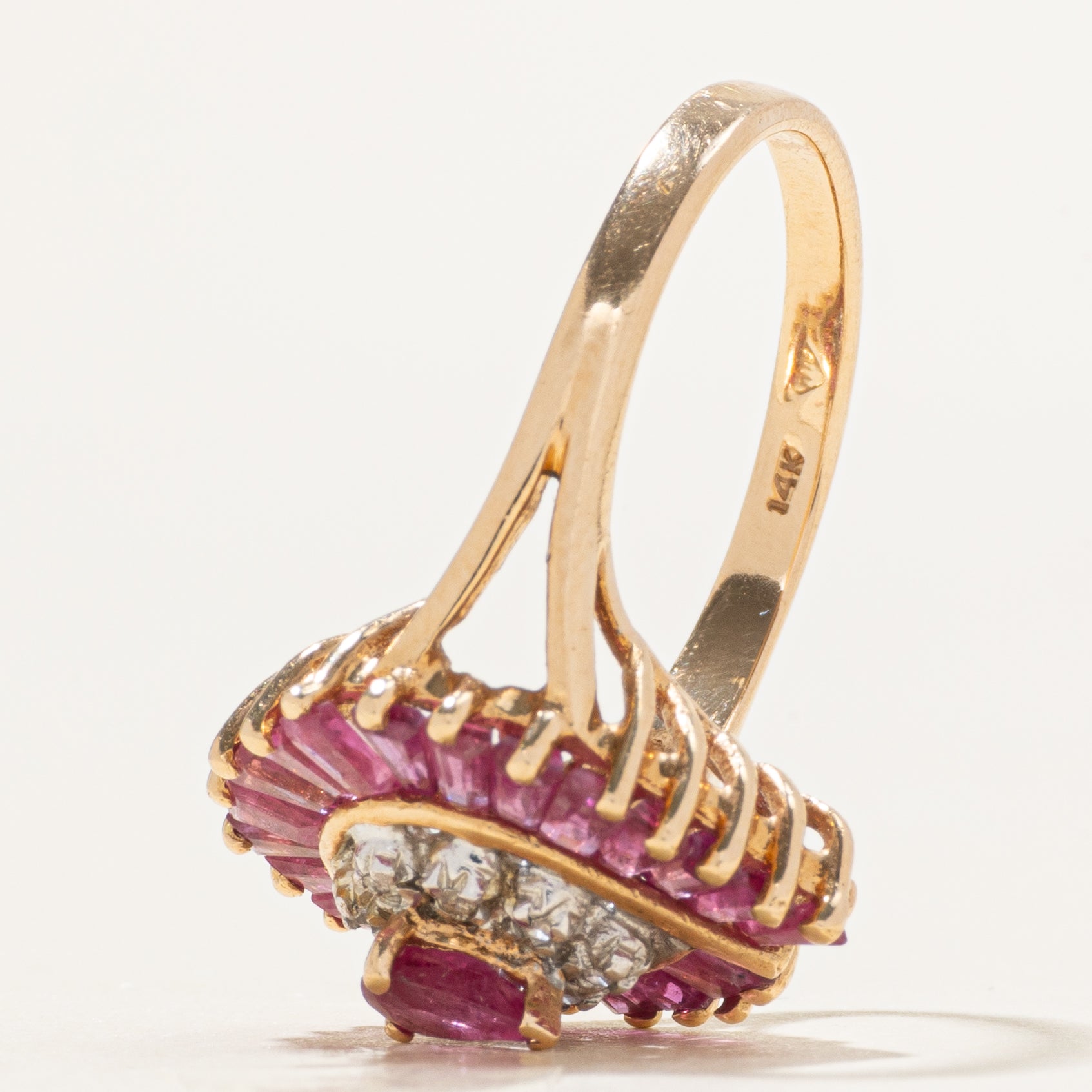 Baguette Cut Ruby & Diamond Cocktail Ring | 1.06ctw, 0.02ctw | SZ 6