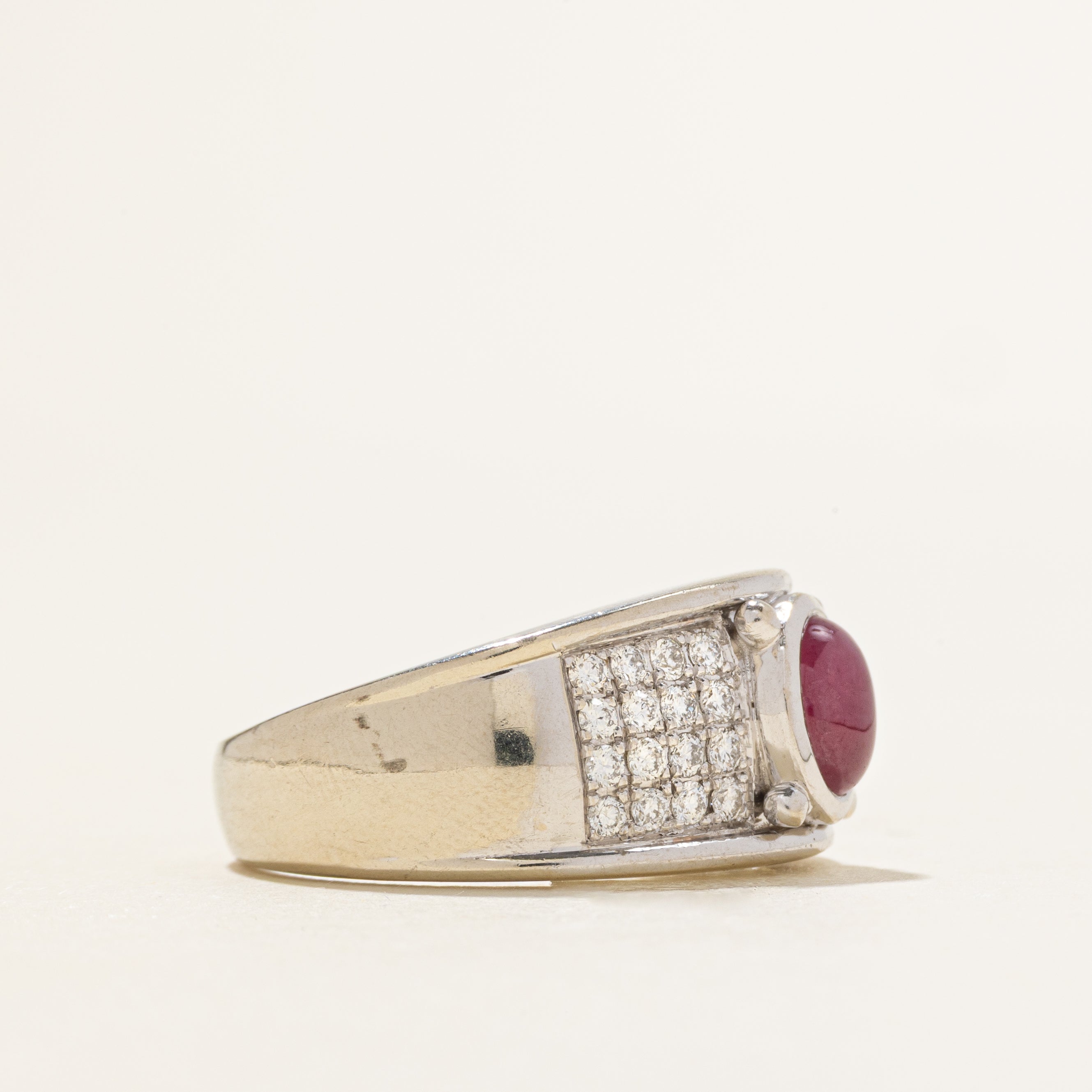 Cabochon Ruby & Diamond Grid Ring | 1.16ct, 0.64ctw | SZ 8.75