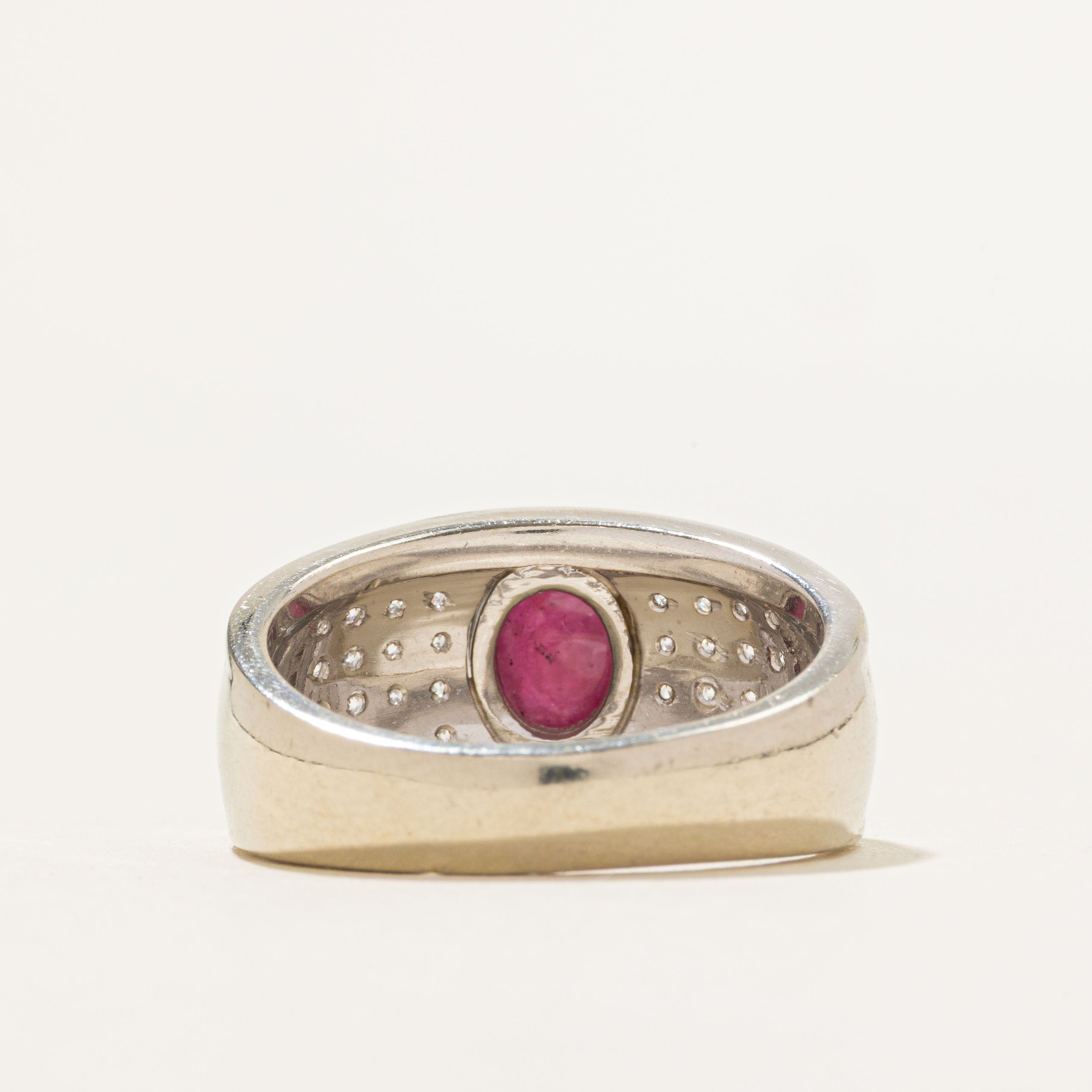 Cabochon Ruby & Diamond Grid Ring | 1.16ct, 0.64ctw | SZ 8.75