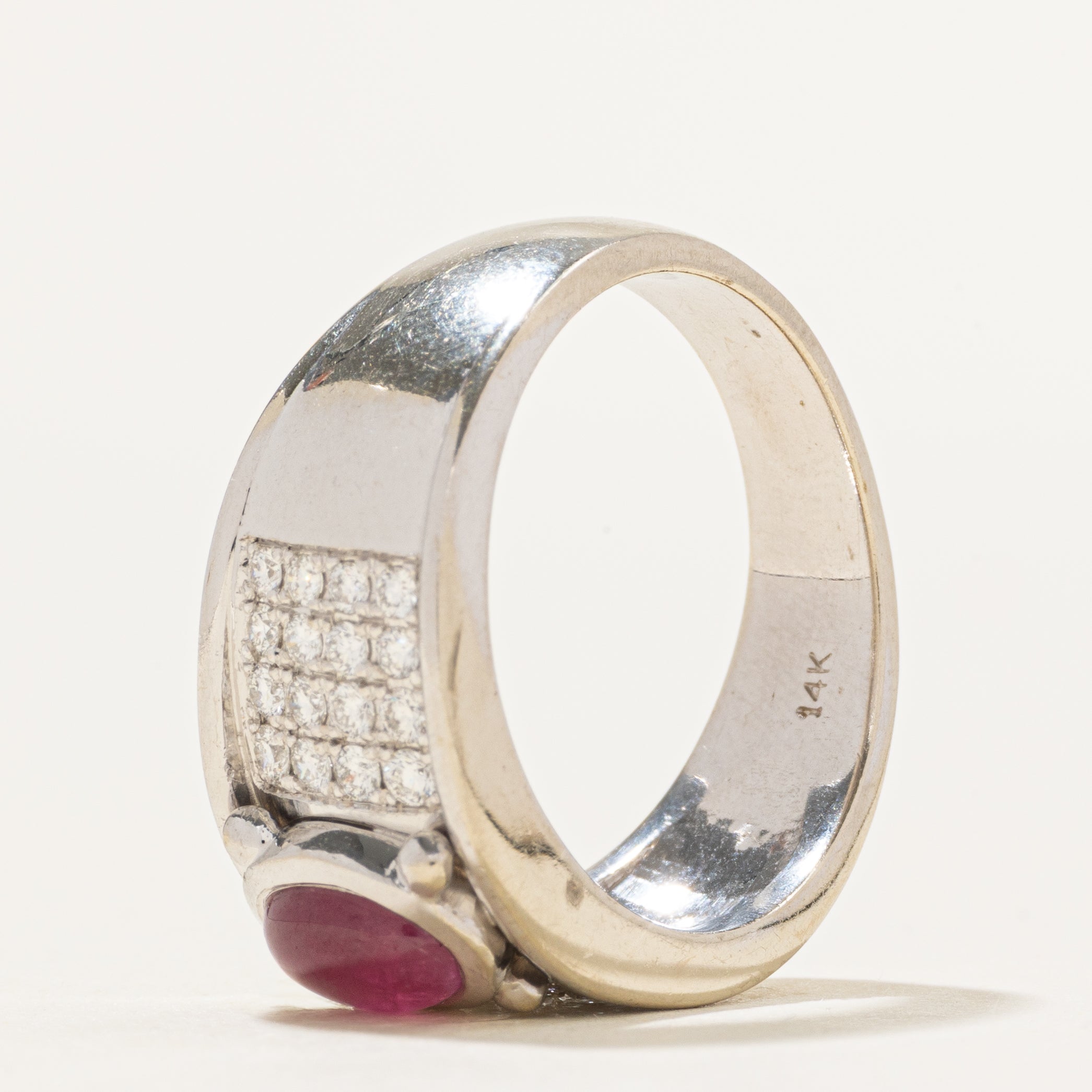 Cabochon Ruby & Diamond Grid Ring | 1.16ct, 0.64ctw | SZ 8.75