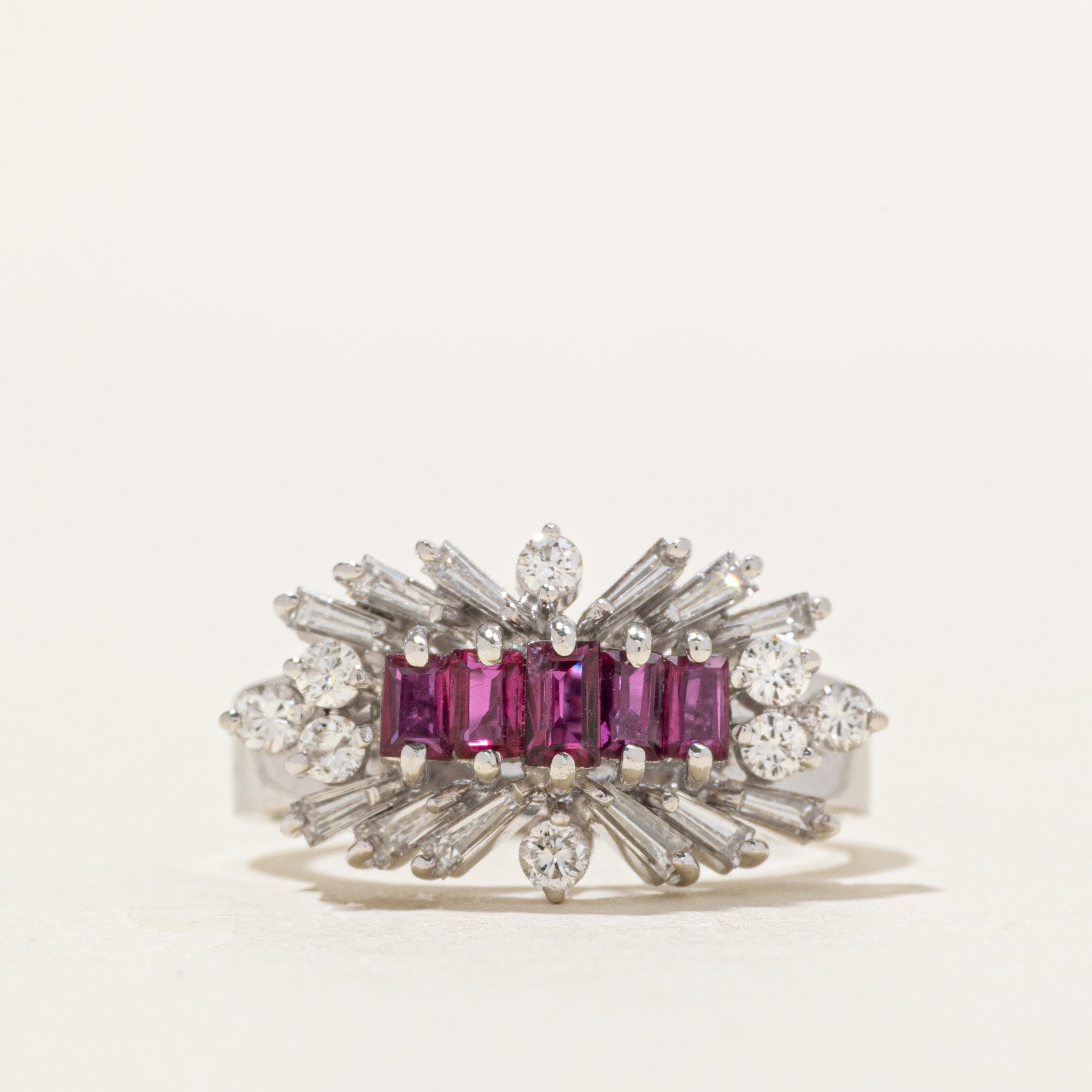 Baguette Cut Ruby & Diamond Cluster Ring | 0.51ctw, 0.61ctw | SZ 6