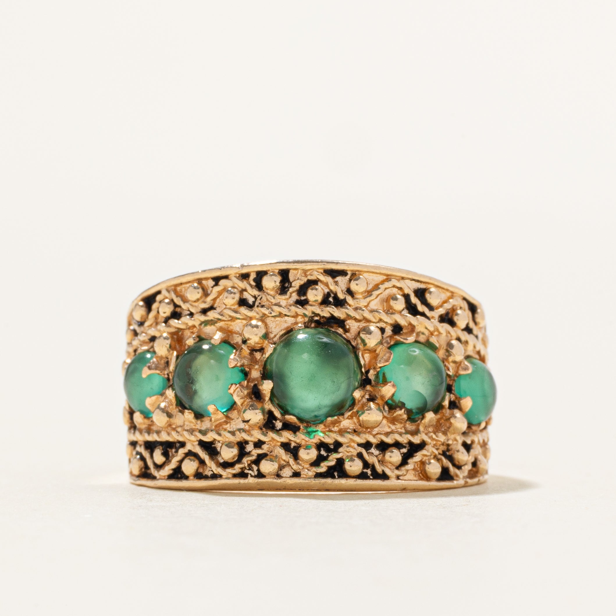 Vintage five-stone Crysoprase ring | 1.15ctw | SZ 7