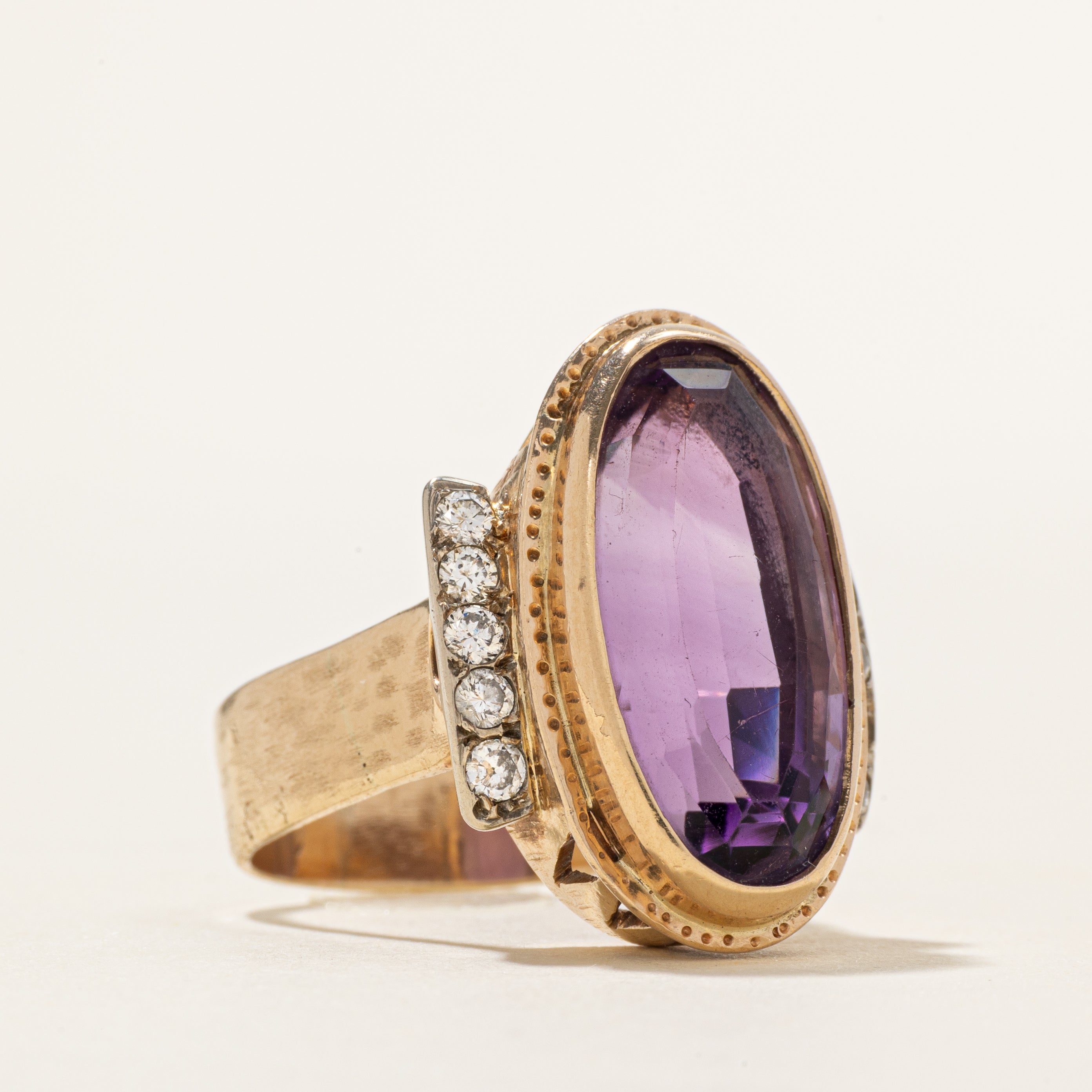 Bezel Set Amethyst & Diamond Cocktail Ring | 10.40ct, 0.40ctw | SZ 6.5