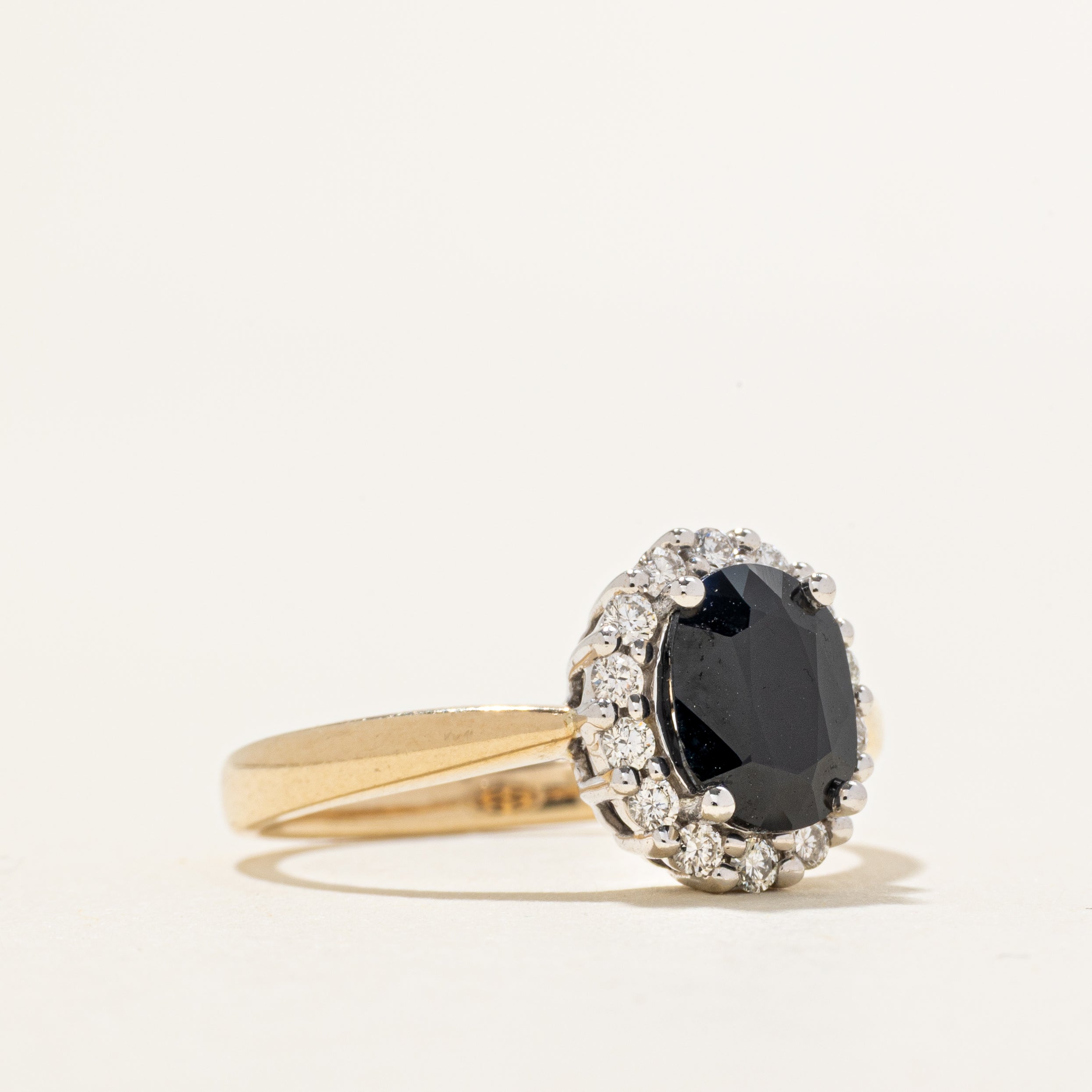 Oval Cut Sapphire & Diamond Halo Ring | 1.21ct, 0.14ctw | SZ 7.5