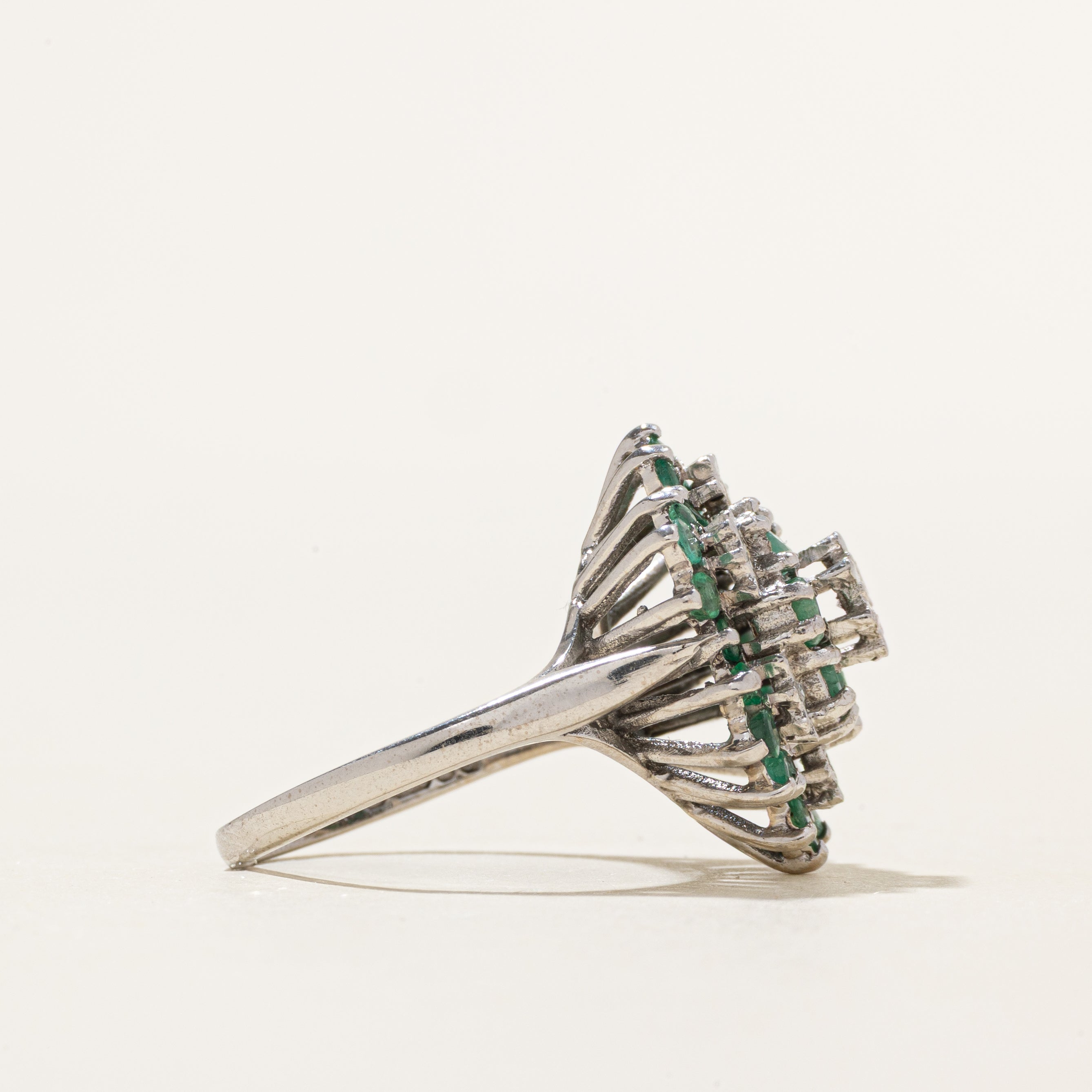 18k Emerald & Diamond Cluster Cocktail Ring | 1.02ctw, 0.06ctw | SZ 6.5