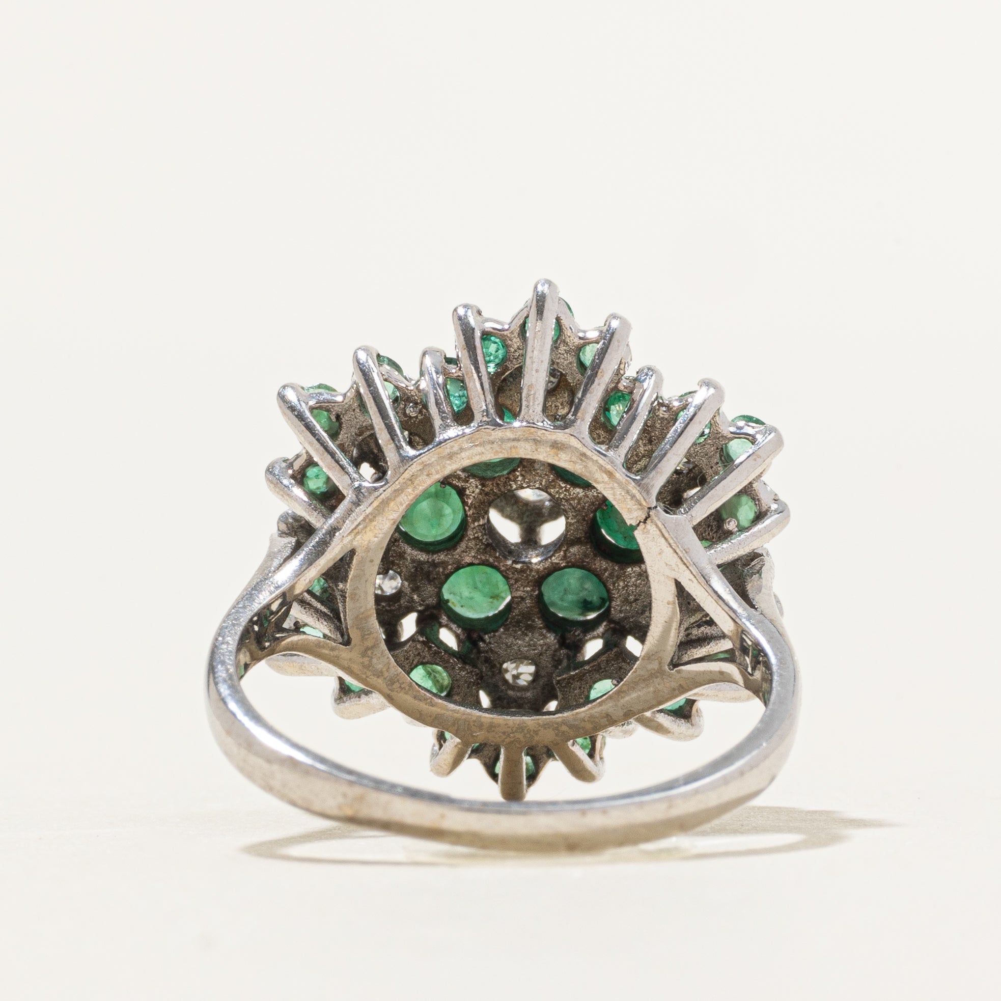 18k Emerald & Diamond Cluster Cocktail Ring | 1.02ctw, 0.06ctw | SZ 6.5