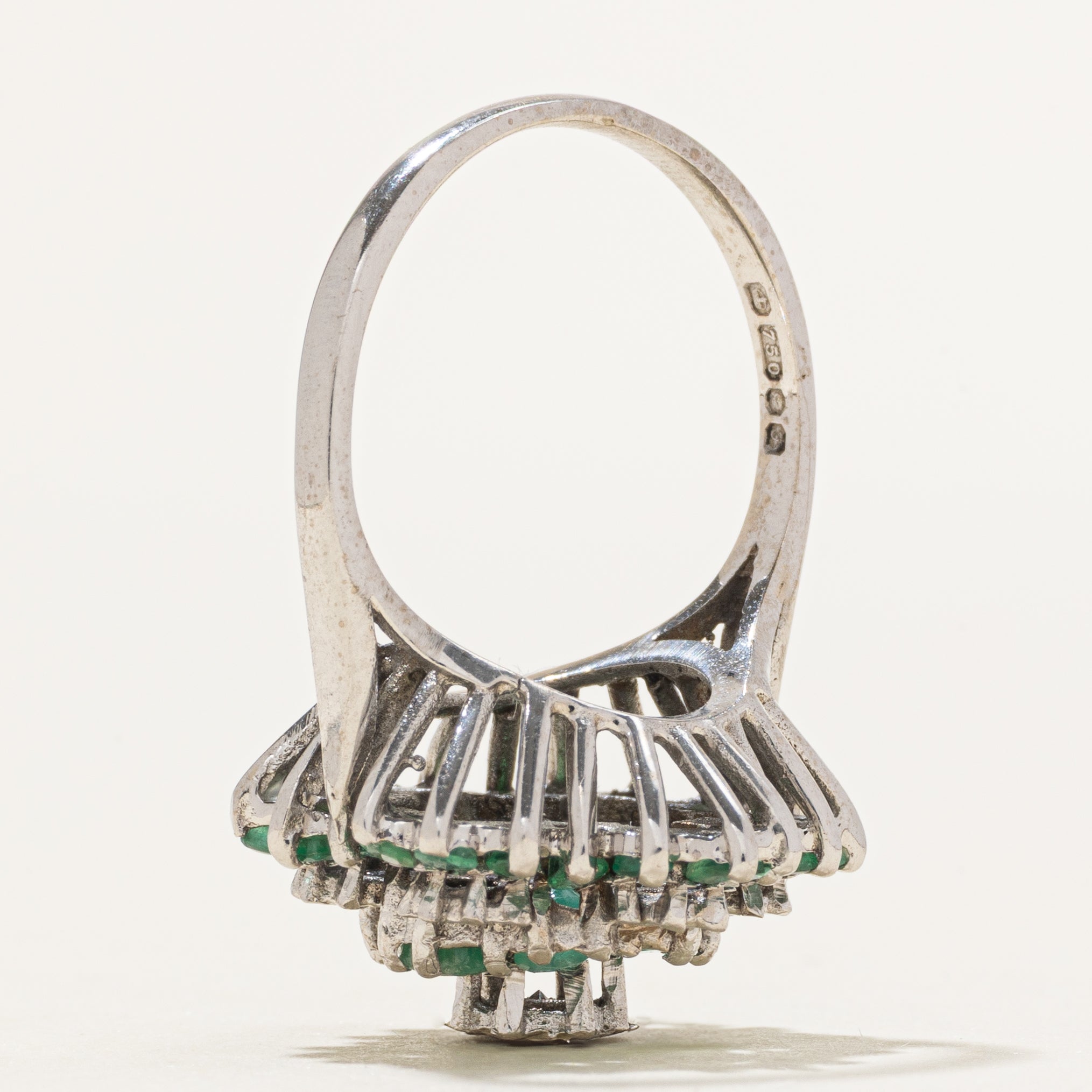 18k Emerald & Diamond Cluster Cocktail Ring | 1.02ctw, 0.06ctw | SZ 6.5
