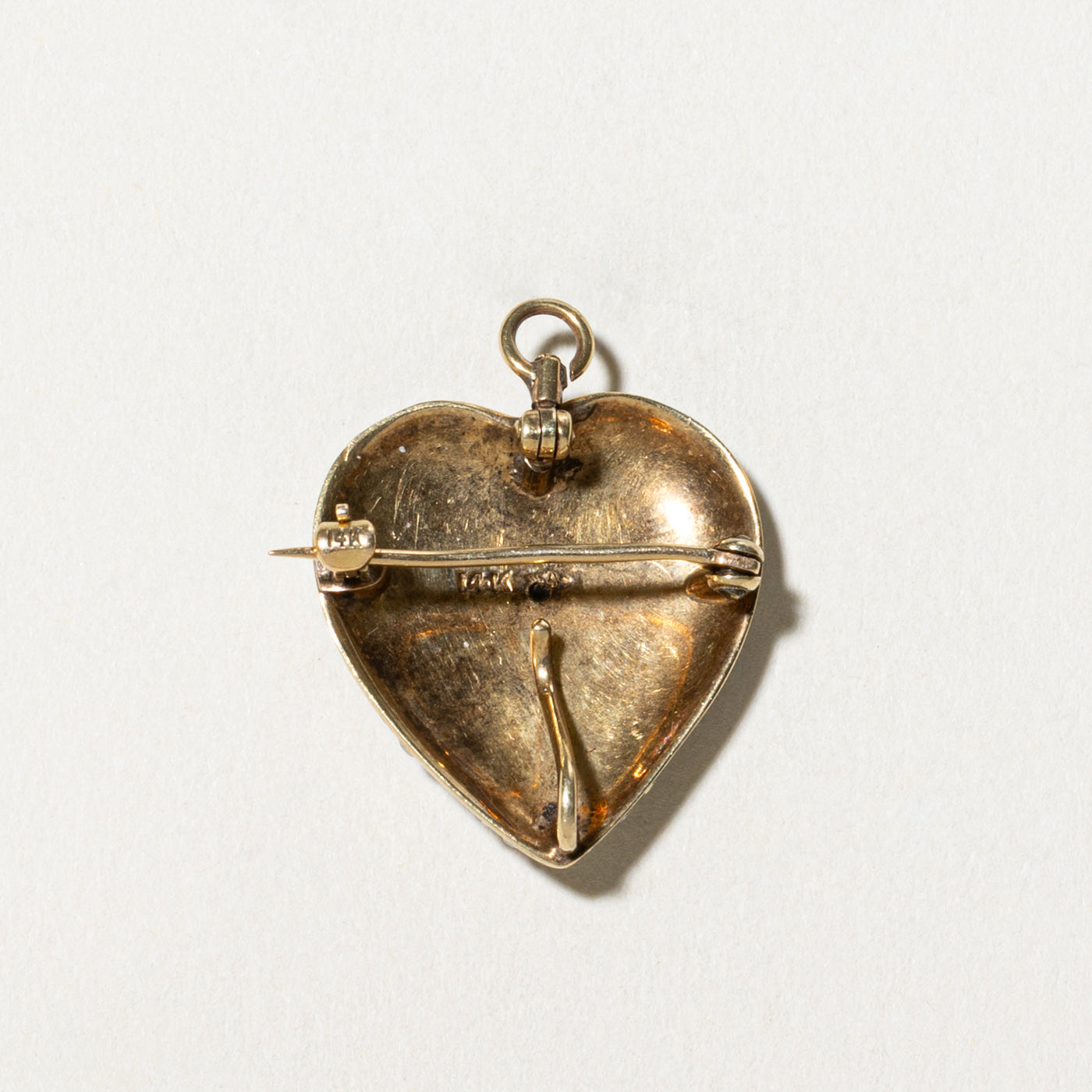 Garnet & Pearl Heart Pendant Brooch | 0.02ctw