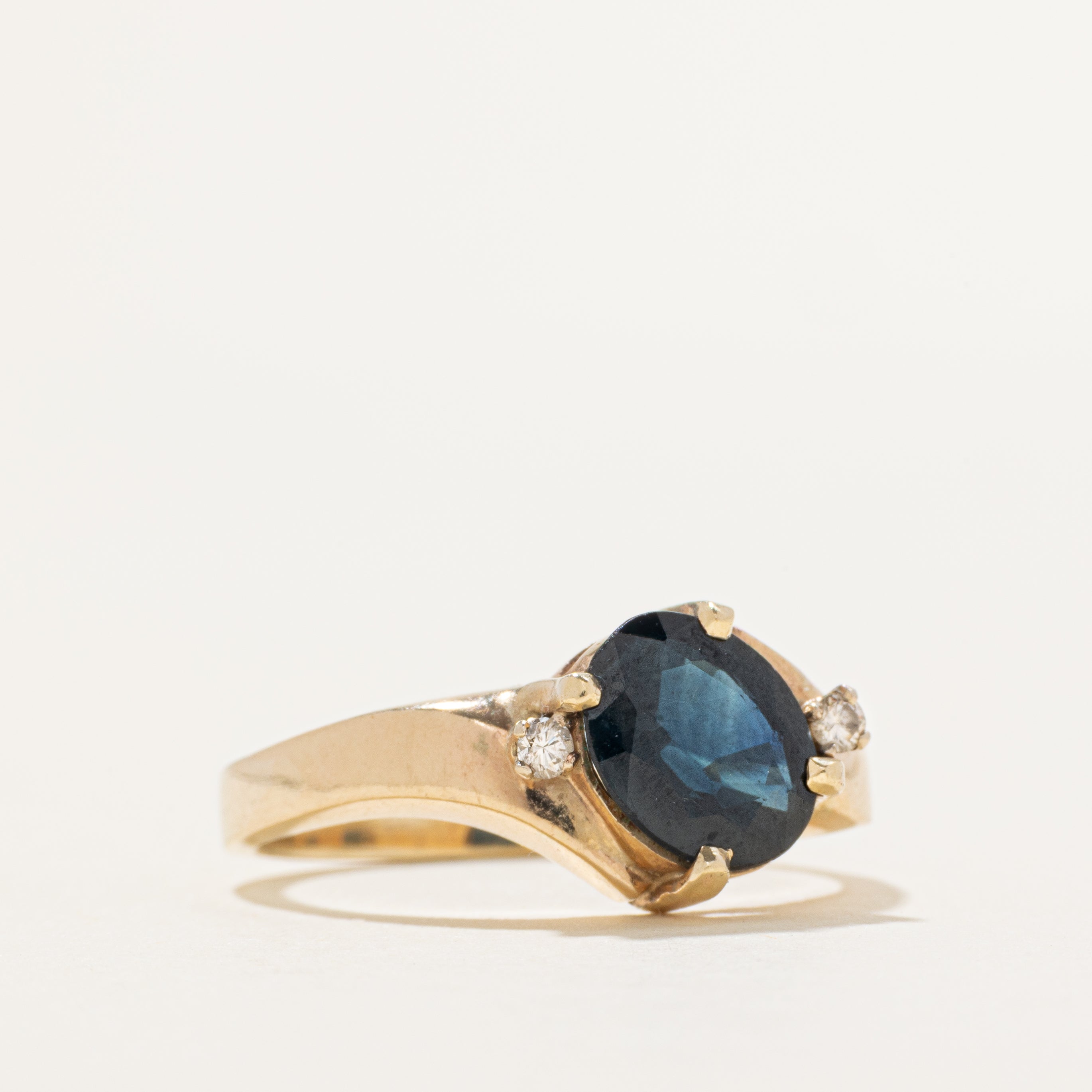 Diagonal Set Sapphire & Diamond Bypass Ring | 1.83ct, 0.05ctw | SZ 7.75