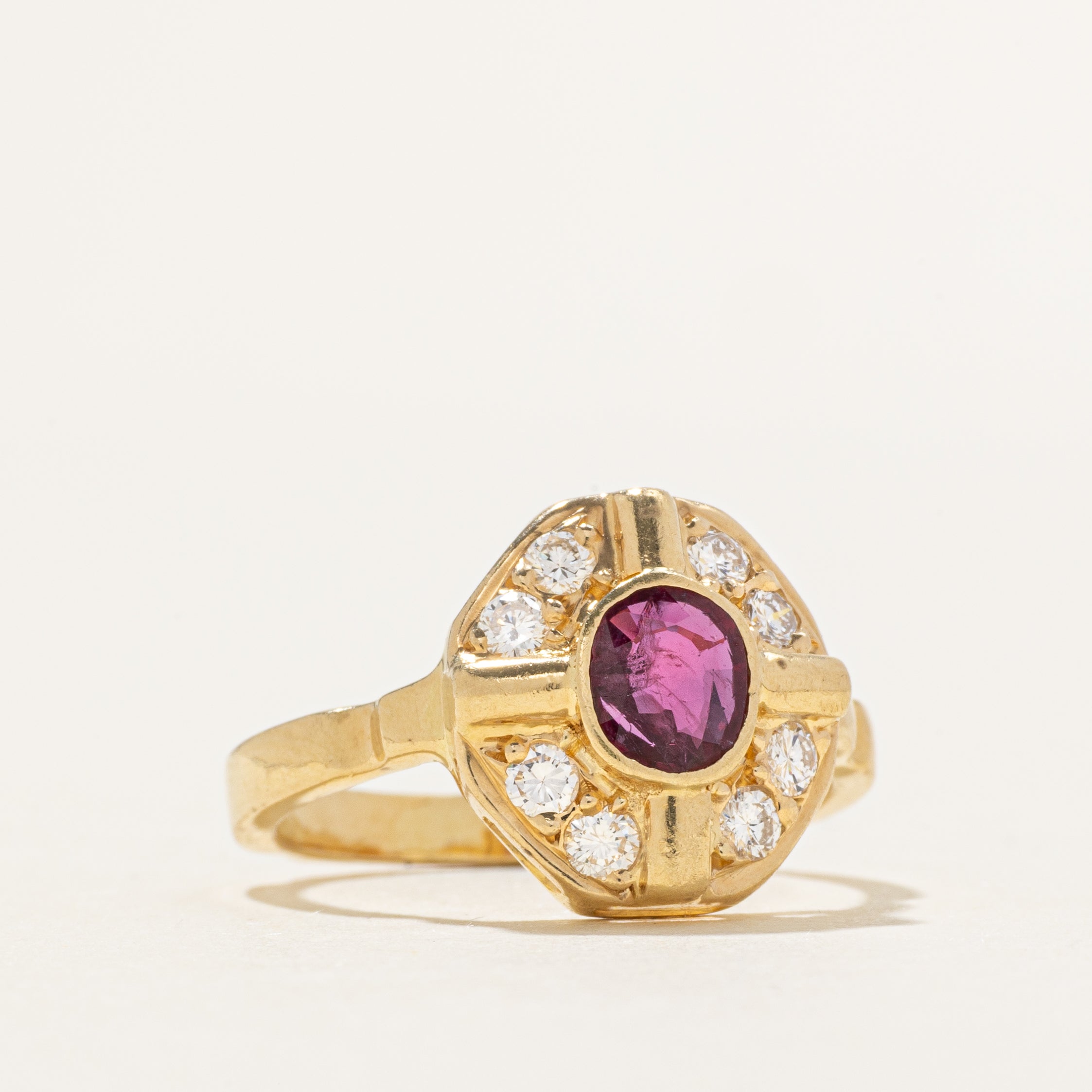 18k Bezel Set Ruby & Diamond Cocktail Ring | 0.51ct, 0.40ctw | SZ 7.75