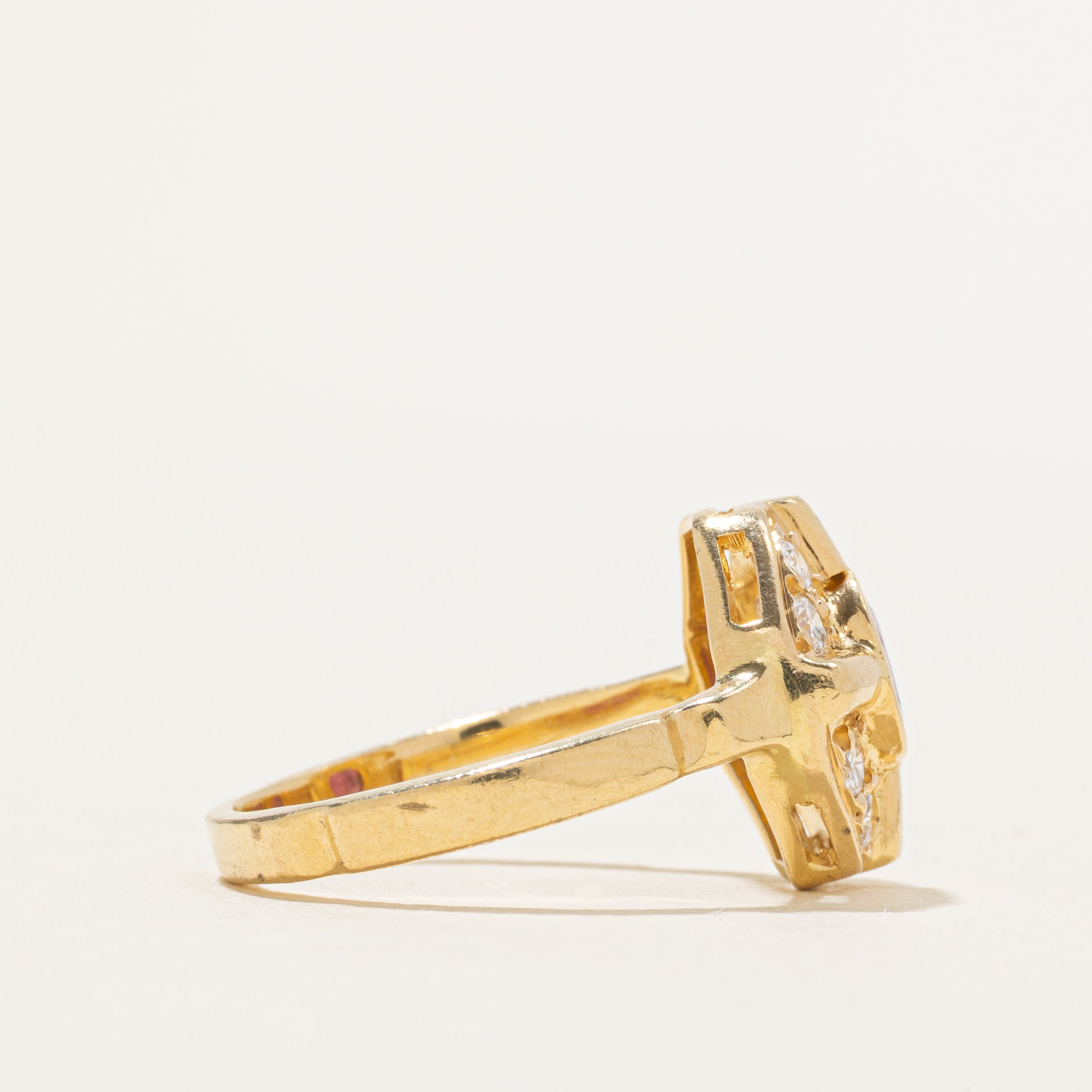 18k Bezel Set Ruby & Diamond Cocktail Ring | 0.51ct, 0.40ctw | SZ 7.75