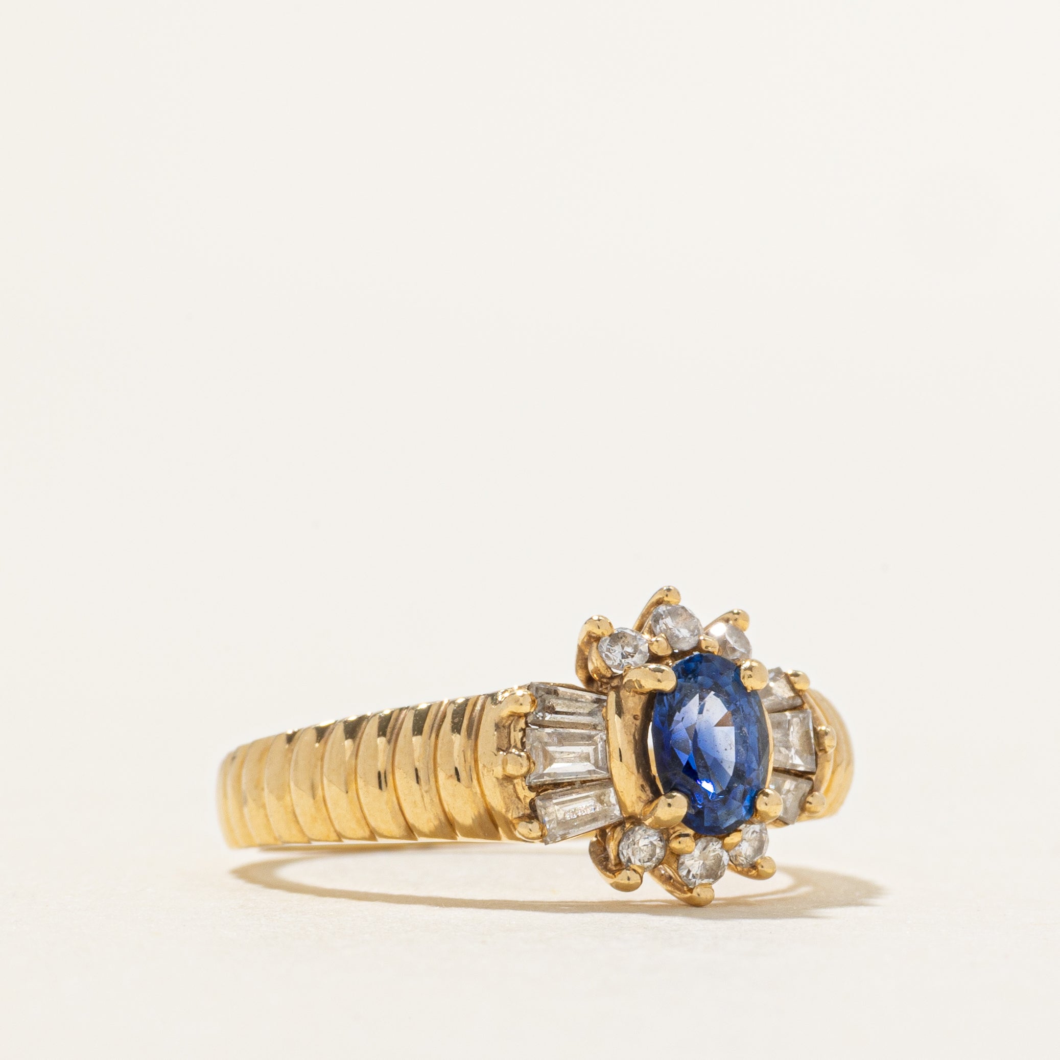 18k Sapphire & Diamond Petal Fluted Ring | 0.35ct, 0.25ctw | SZ 4.25