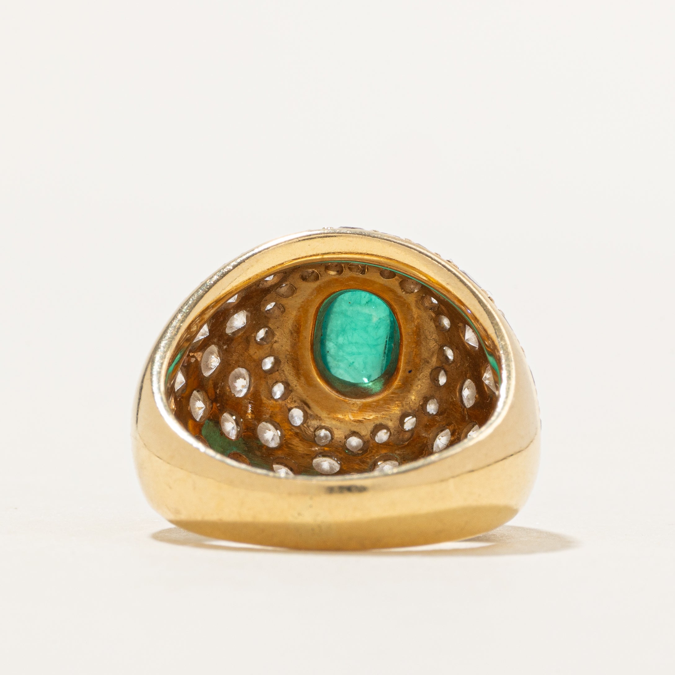 18k Cabochon Emerald & Diamond Dome Ring | 0.70ct, 1.55ctw | SZ 5.5