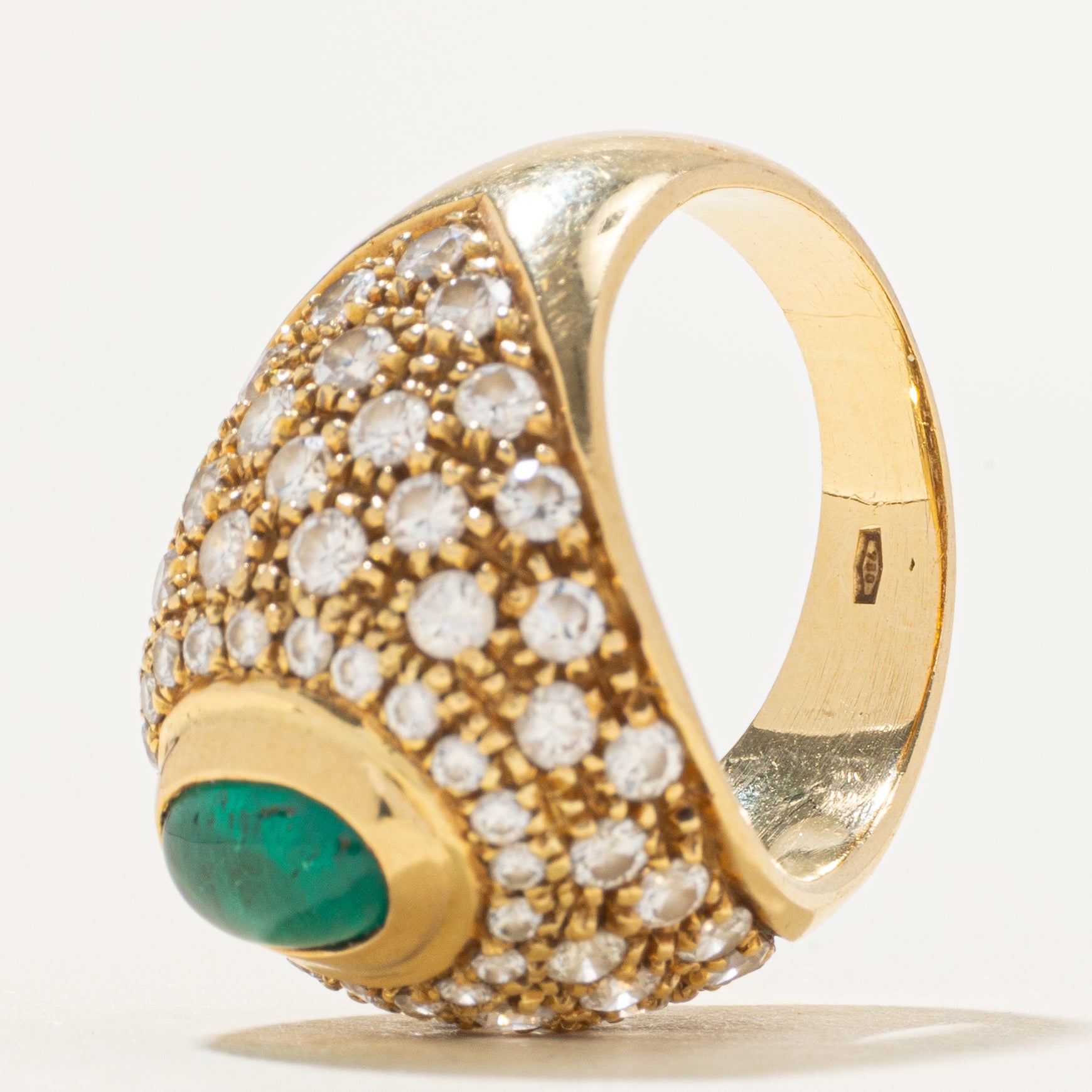 18k Cabochon Emerald & Diamond Dome Ring | 0.70ct, 1.55ctw | SZ 5.5