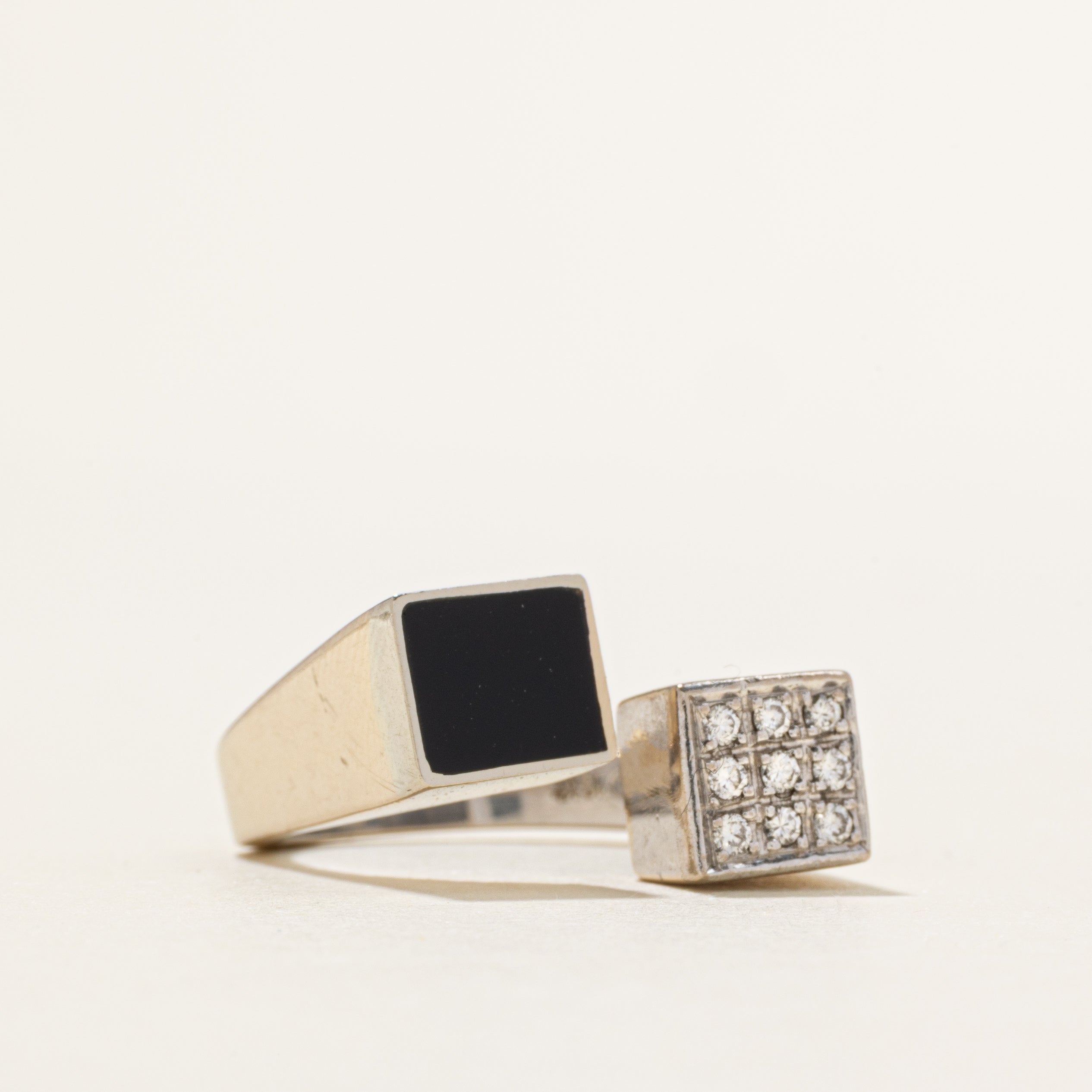 18k Onyx & Diamond Grid Bypass Ring | 0.36ct, 0.14ctw | SZ 7