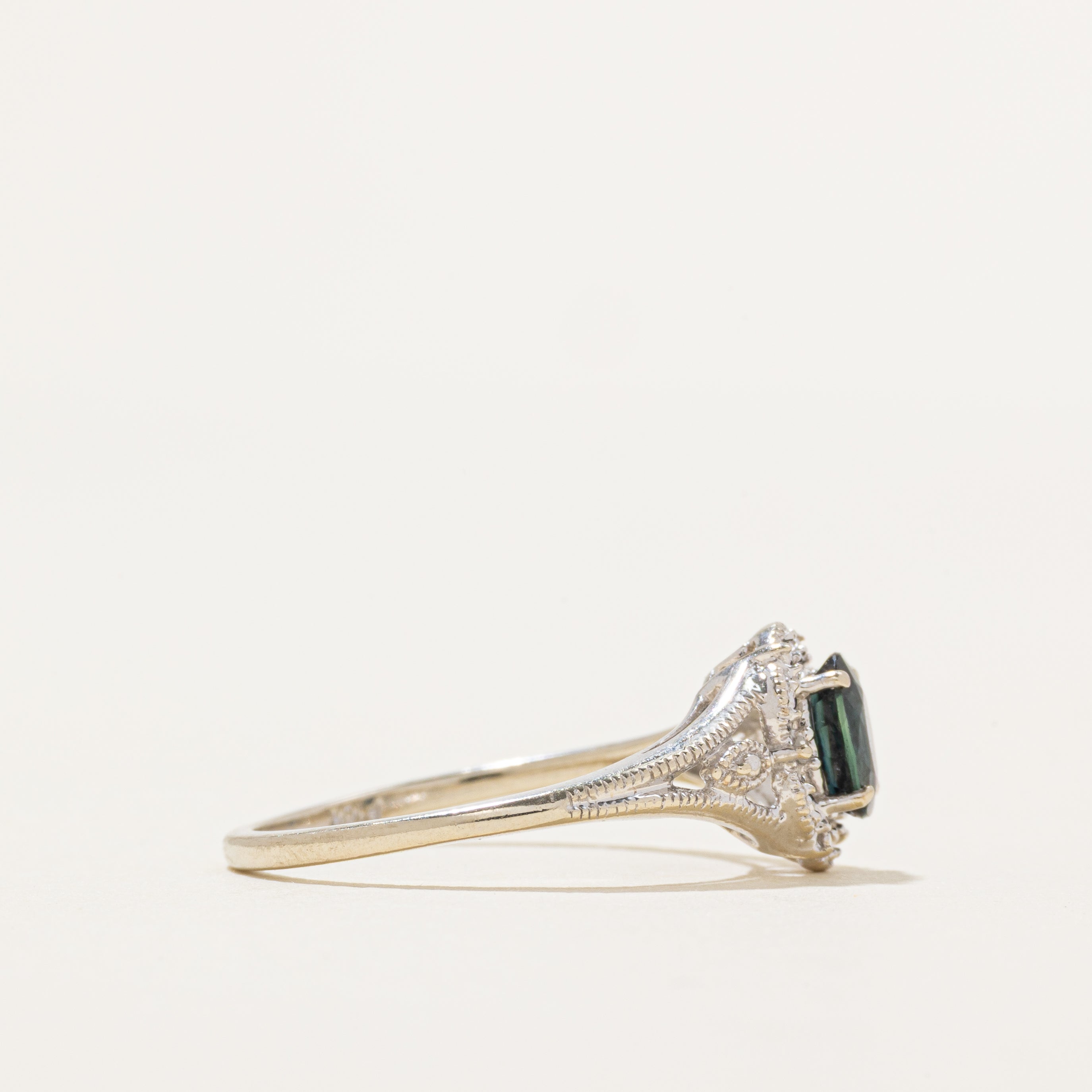 Sapphire & Diamond Halo Ornate Ring | 0.52ct, 0.004ctw | SZ 7