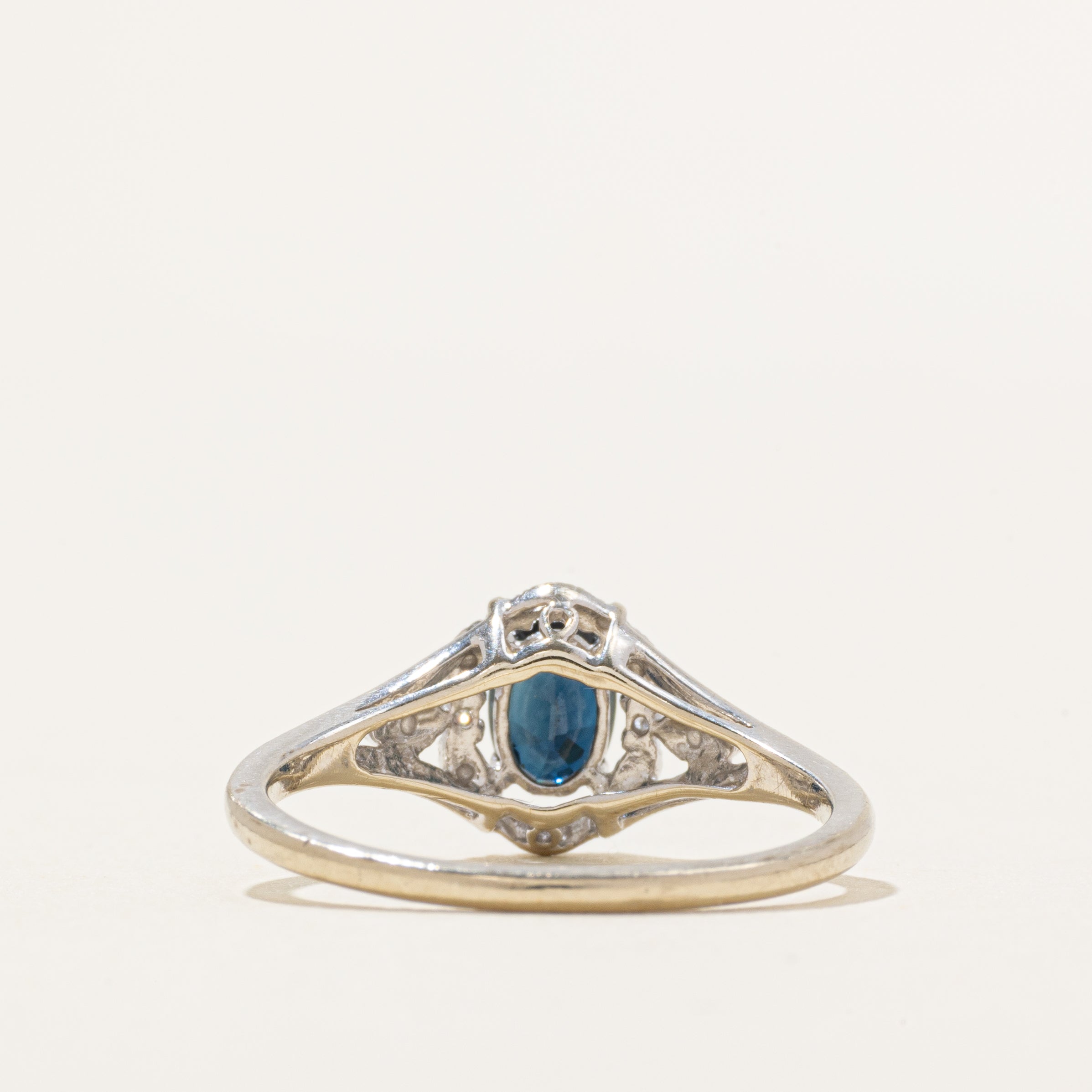 Sapphire & Diamond Halo Ornate Ring | 0.52ct, 0.004ctw | SZ 7