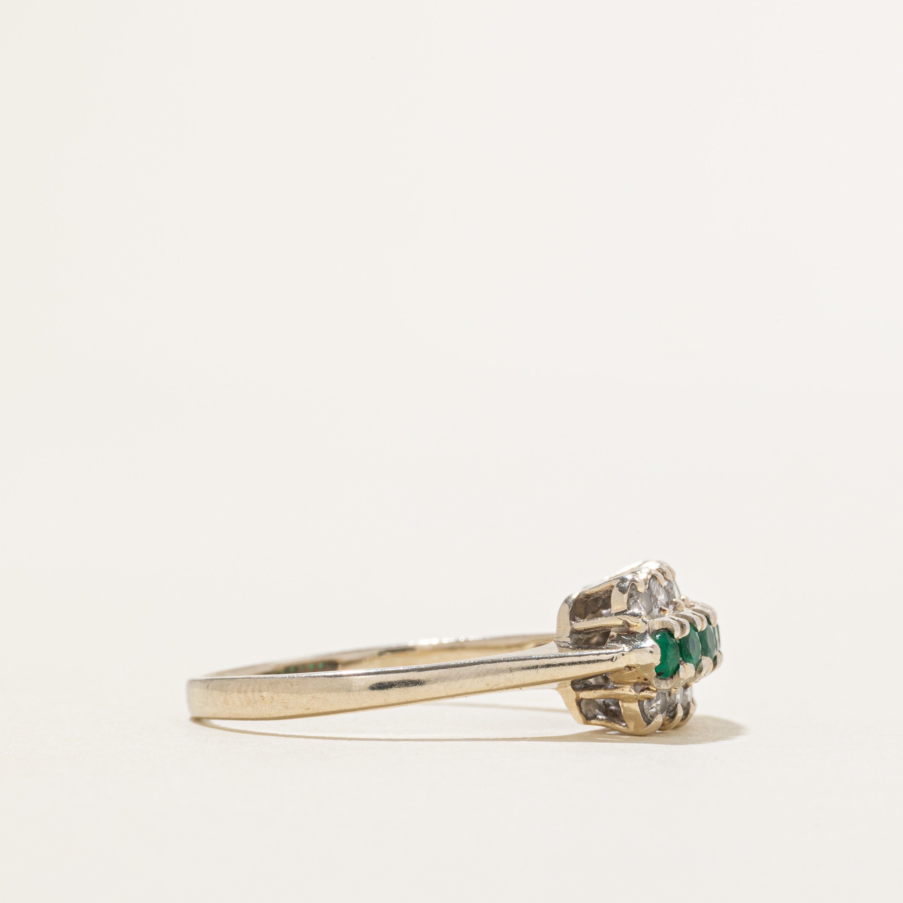 White Gold Multi Row Emerald & Diamond Ring | 0.28ctw, 0.29ctw | SZ 9