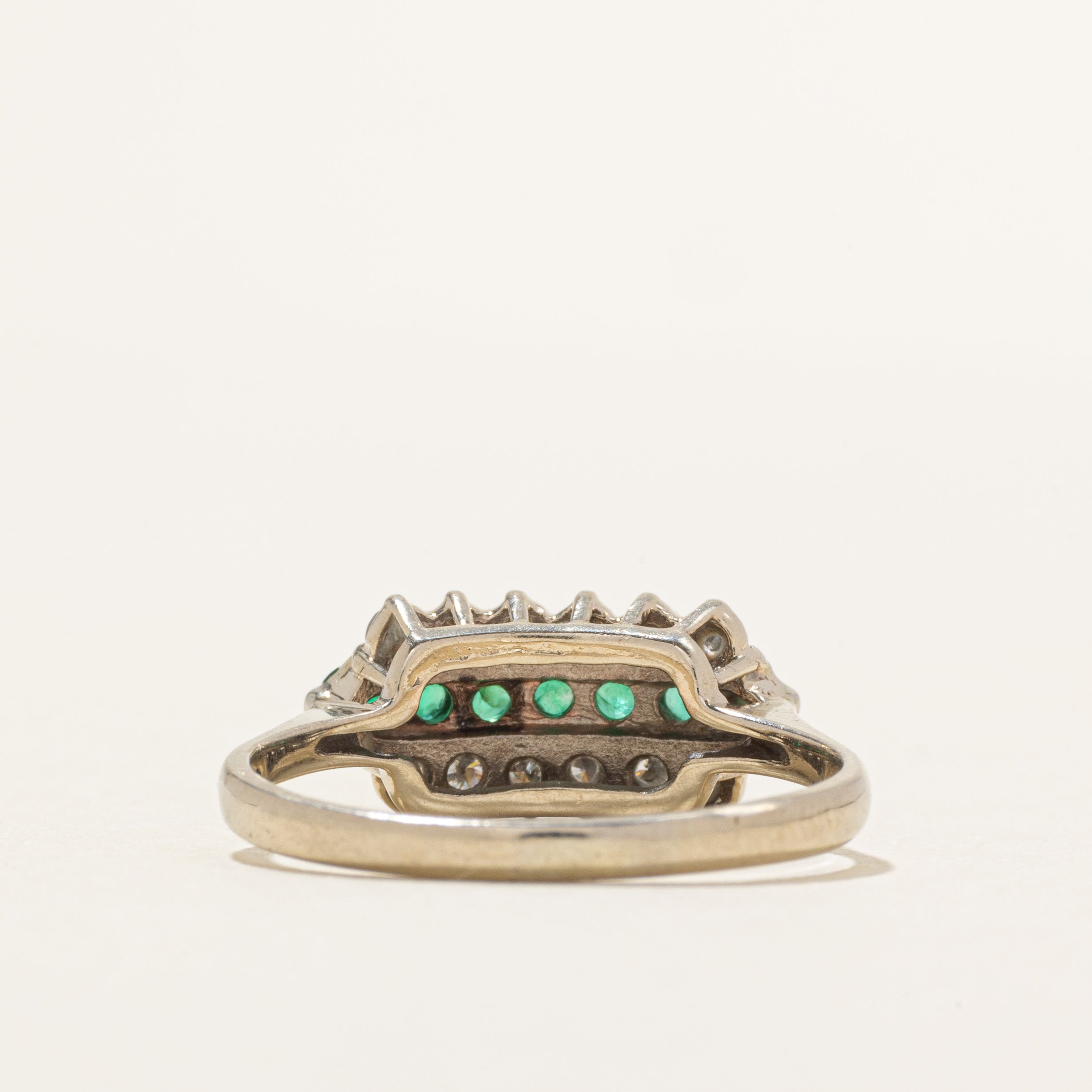 White Gold Multi Row Emerald & Diamond Ring | 0.28ctw, 0.29ctw | SZ 9