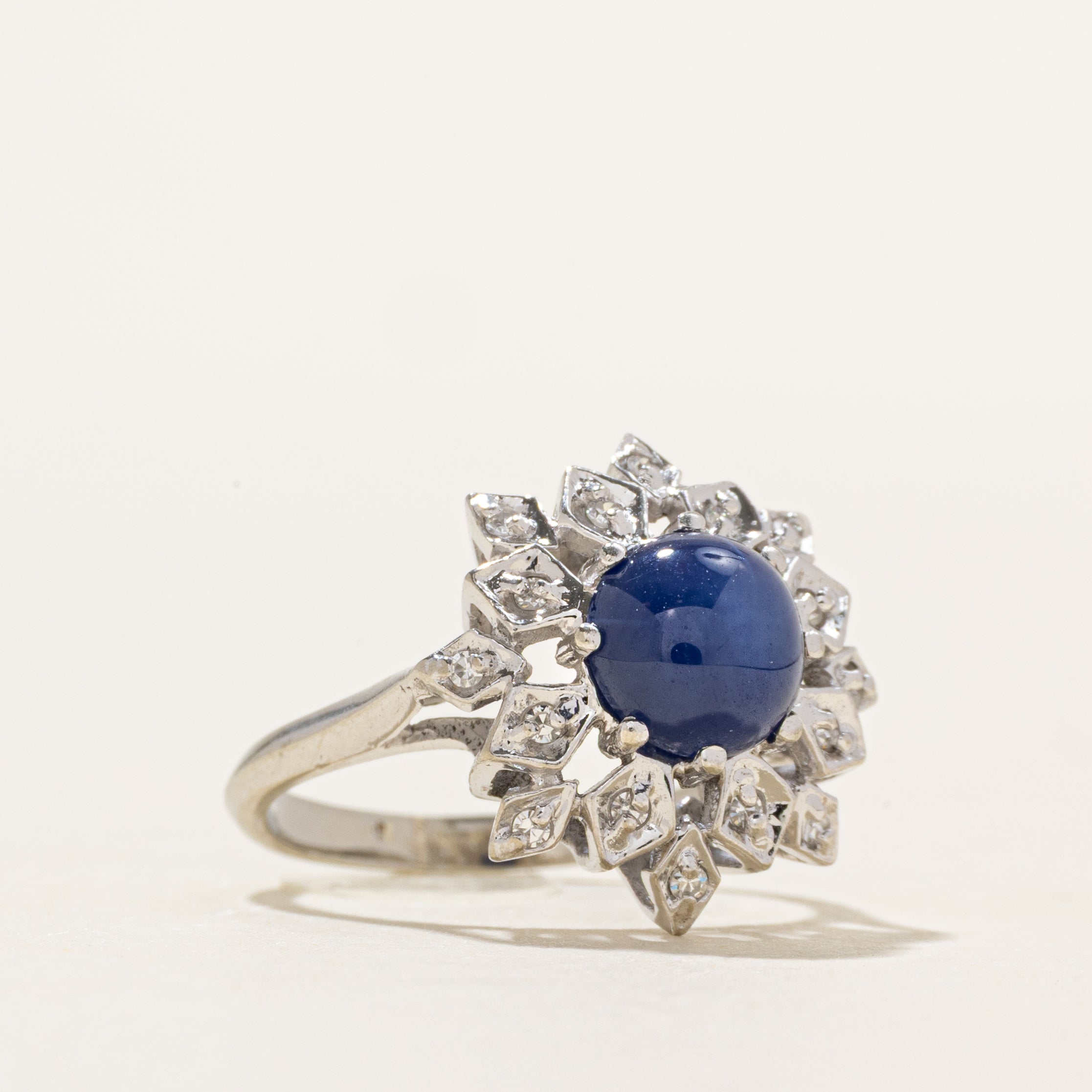 Synthetic Star Sapphire & Diamond Floral Cocktail Ring | 1.98ct, 0.08ctw | SZ 5