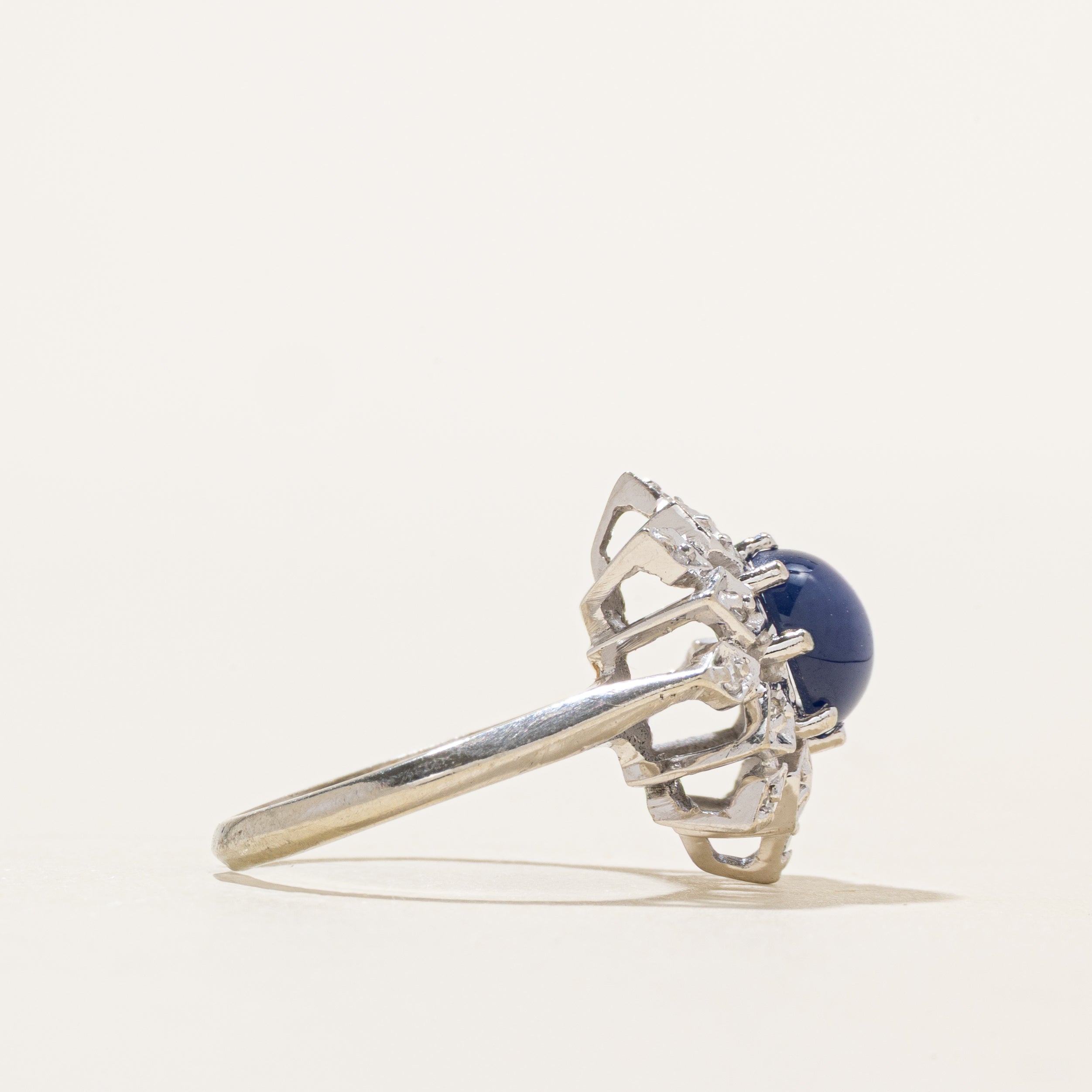 Synthetic Star Sapphire & Diamond Floral Cocktail Ring | 1.98ct, 0.08ctw | SZ 5