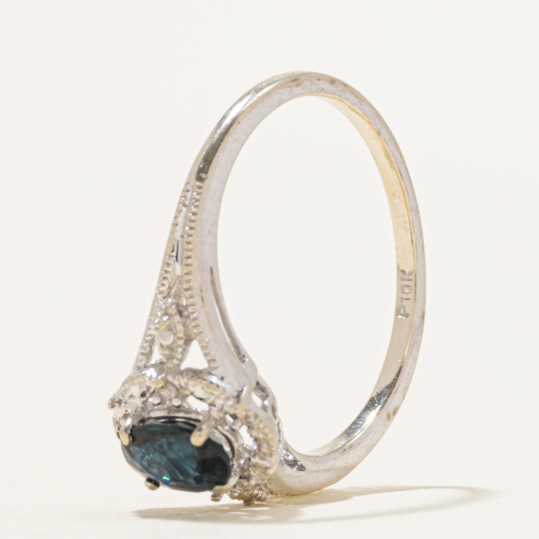 Sapphire & Diamond Halo Ornate Ring | 0.52ct, 0.004ctw | SZ 7