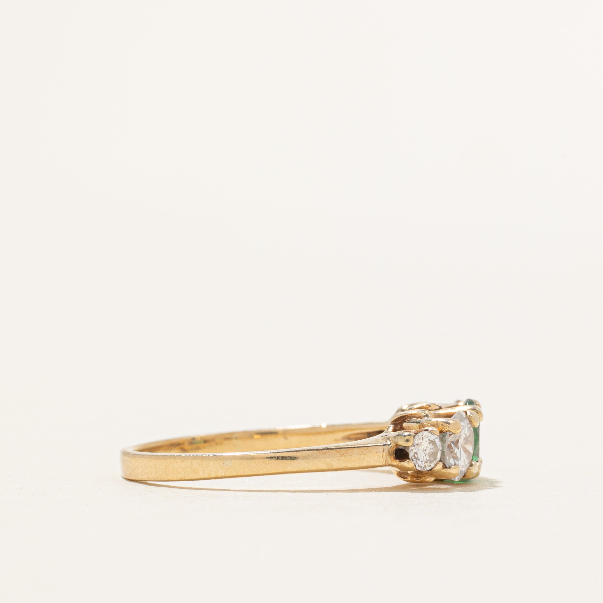 Five Stone Diamond & Synthetic Emerald Ring | 0.52ctw, 0.24ct | SZ 5.75