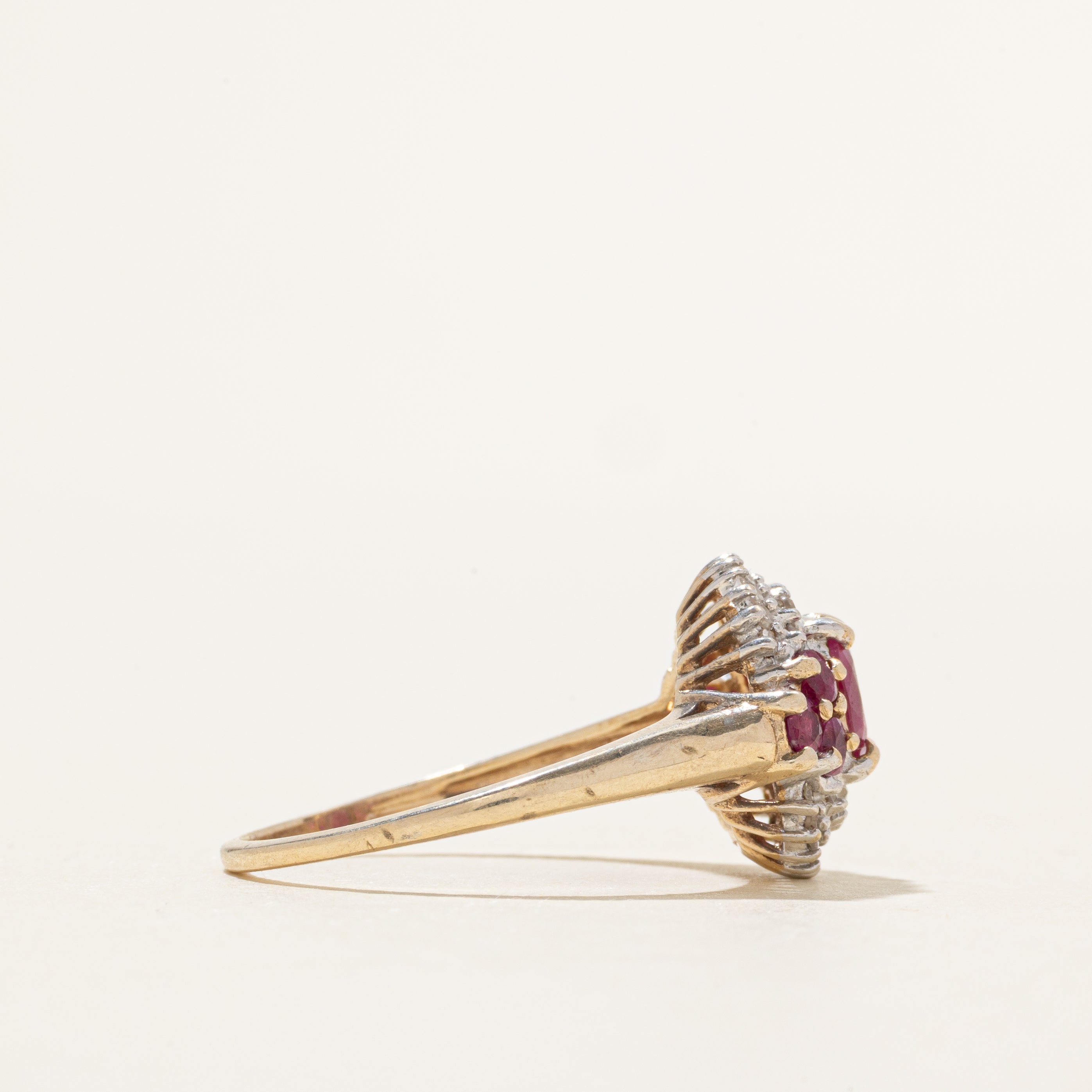 Ruby & Diamond Halo Cocktail Ring | 1.05ctw, 0.16ctw | SZ 9.5