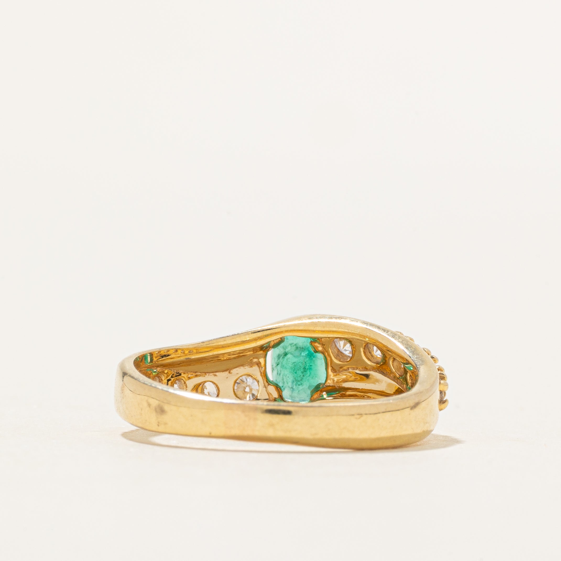 18k Emerald & Diamond Wavy Ring | 0.26ct, 0.35ctw | SZ 6