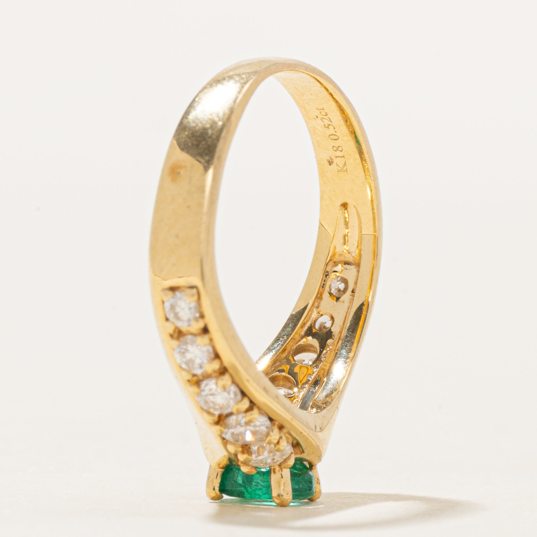 18k Emerald & Diamond Wavy Ring | 0.26ct, 0.35ctw | SZ 6