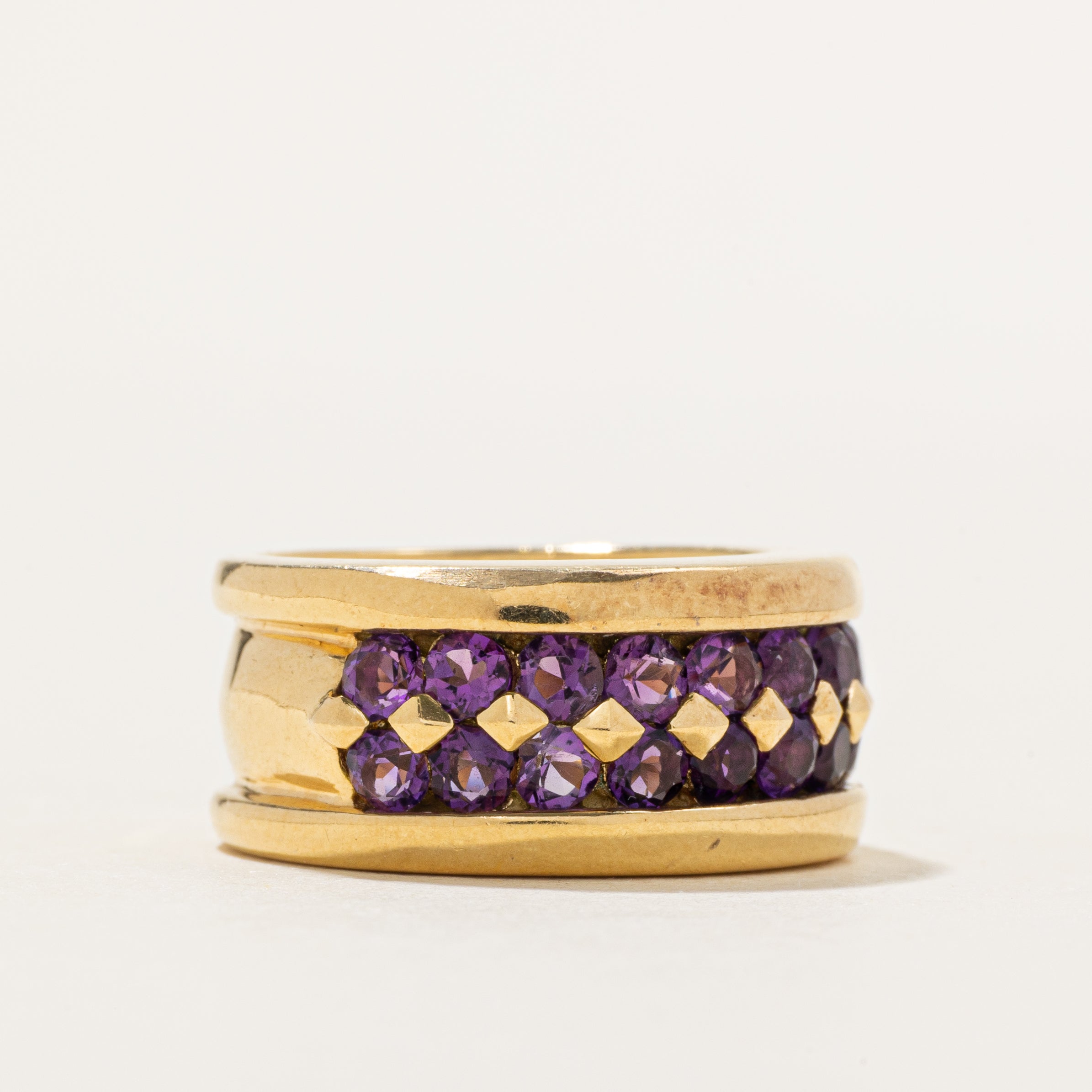 18k Double Row Amethyst Cigar Band | 1.90ctw | 10mm | SZ 6.5