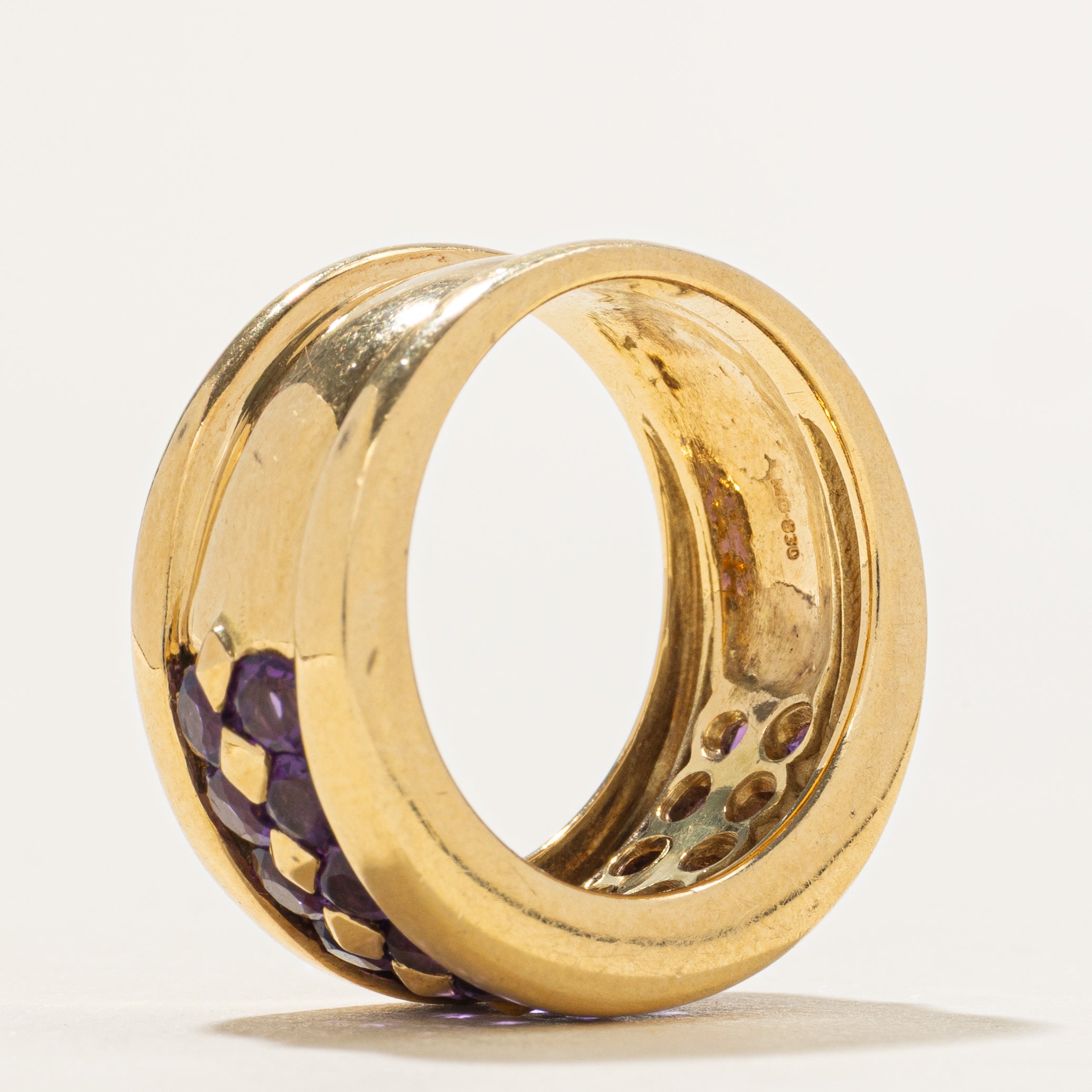 18k Double Row Amethyst Cigar Band | 1.90ctw | 10mm | SZ 6.5