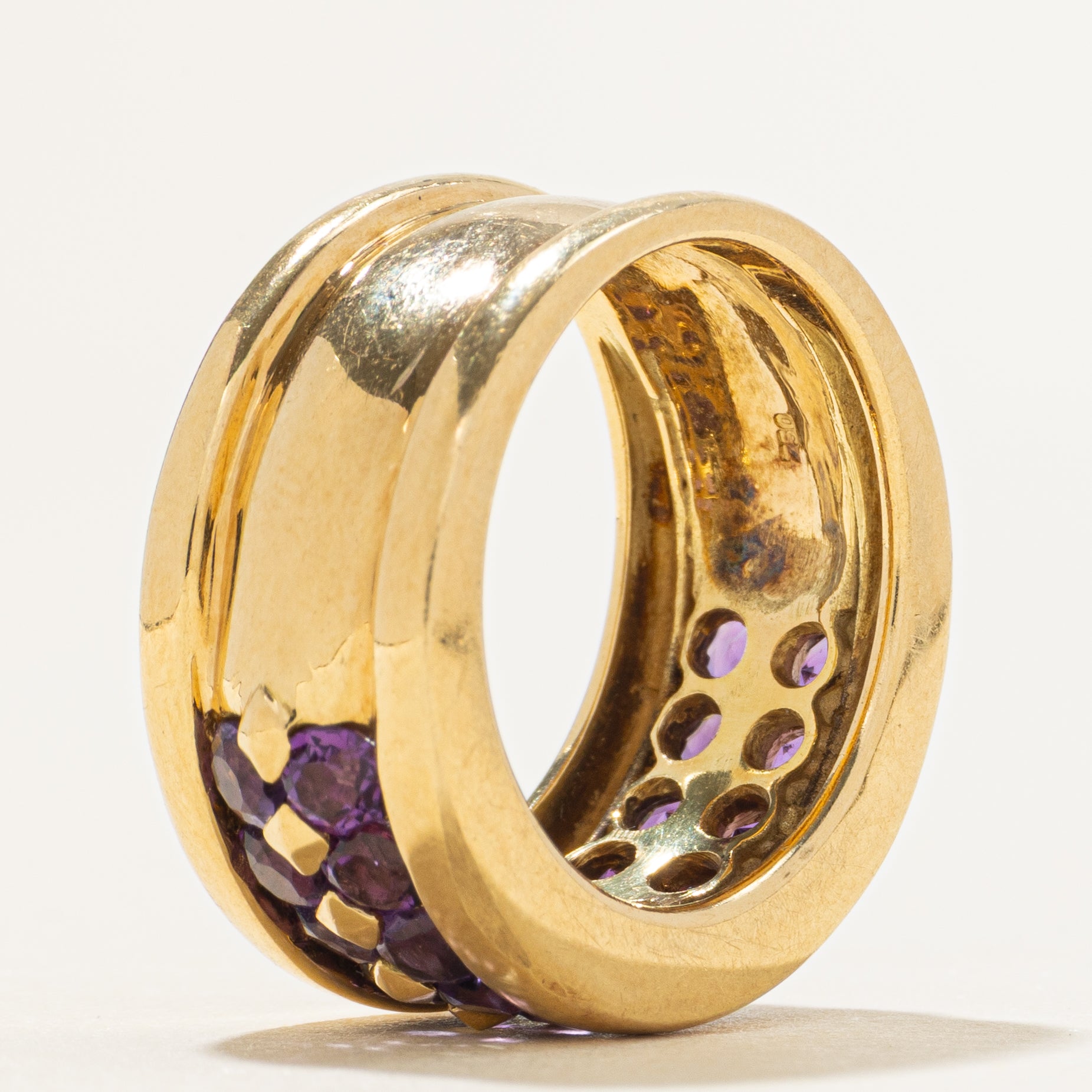 18k Double Row Amethyst Cigar Band | 1.90ctw | 10mm | SZ 6.5