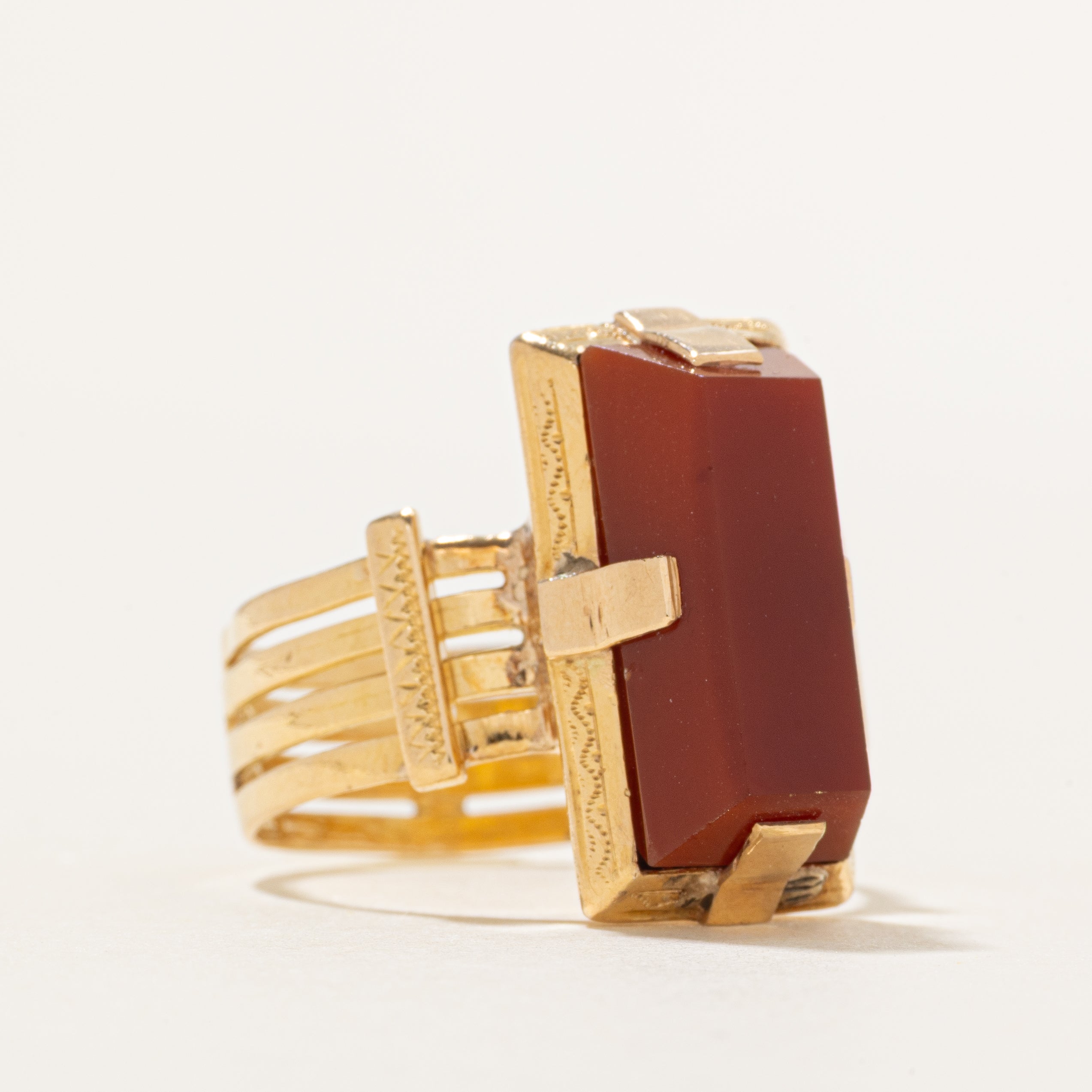 18k Cabochon Carnelian Textured Cocktail Ring | 5.19ct | SZ 10