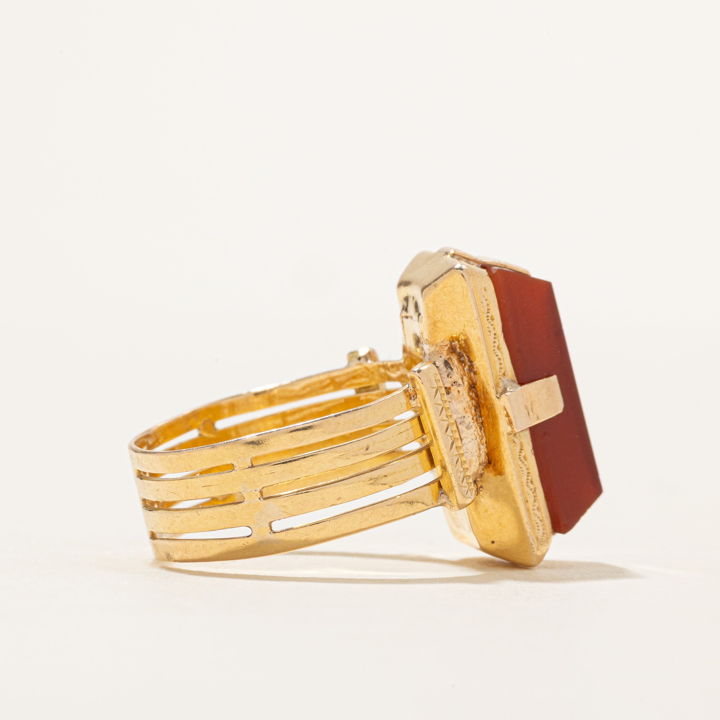 18k Cabochon Carnelian Textured Cocktail Ring | 5.19ct | SZ 10