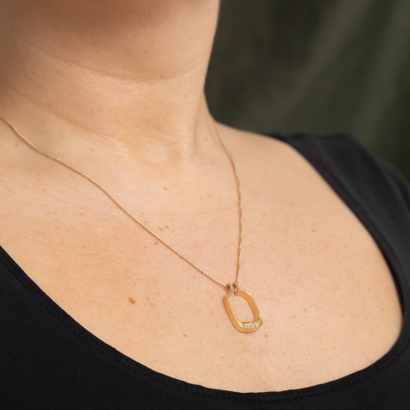 14K Diamond Open Rectangle Pendant