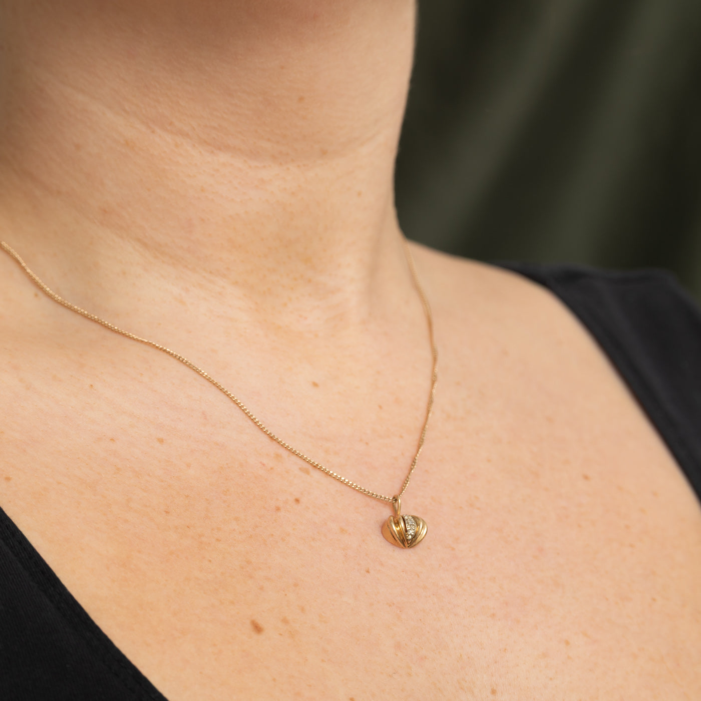 14K Diamond Grooved Half Sphere Pendant