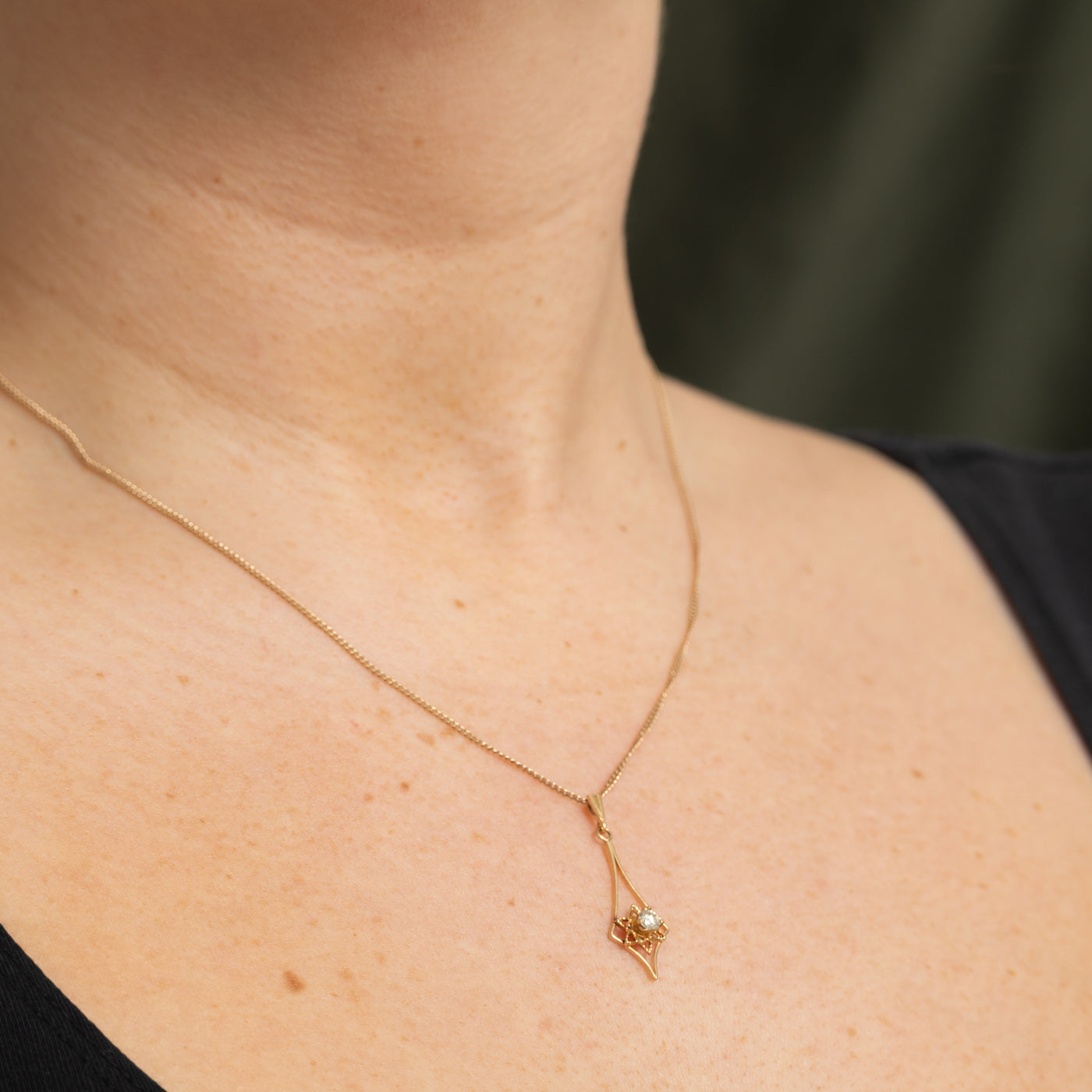 14K Diamond Star Geometric Drop Pendant